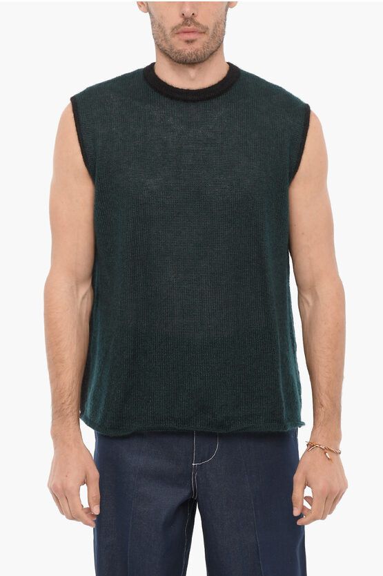 image of Sunnei Sleeveless Two-Tone Silk Blend Sweater in Green, Men's (Size Large)