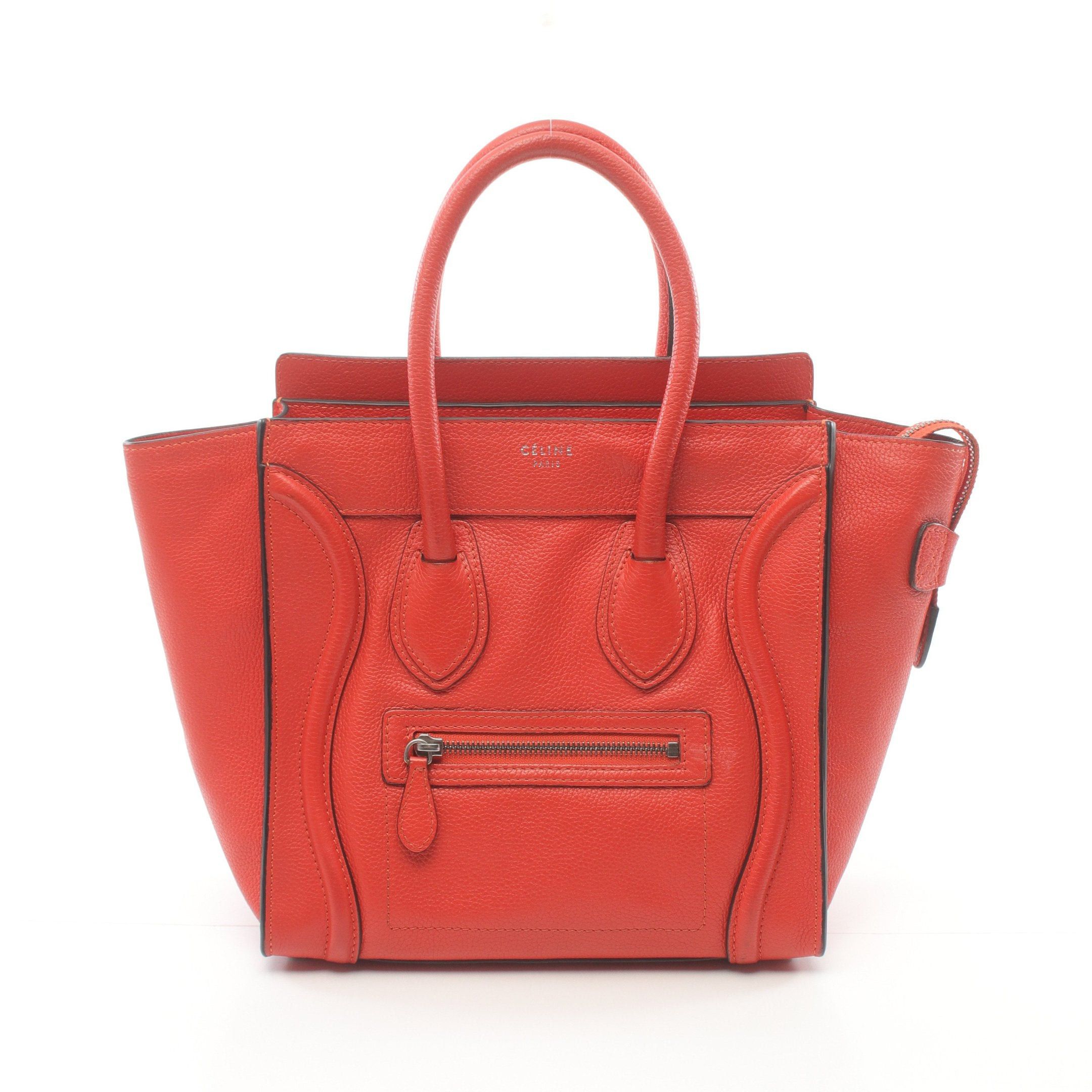 Celine Celine Luggage Micro Shopper Handbag Tote Bag Leather Orange Red Size ONE SIZE - 1 Thumbnail
