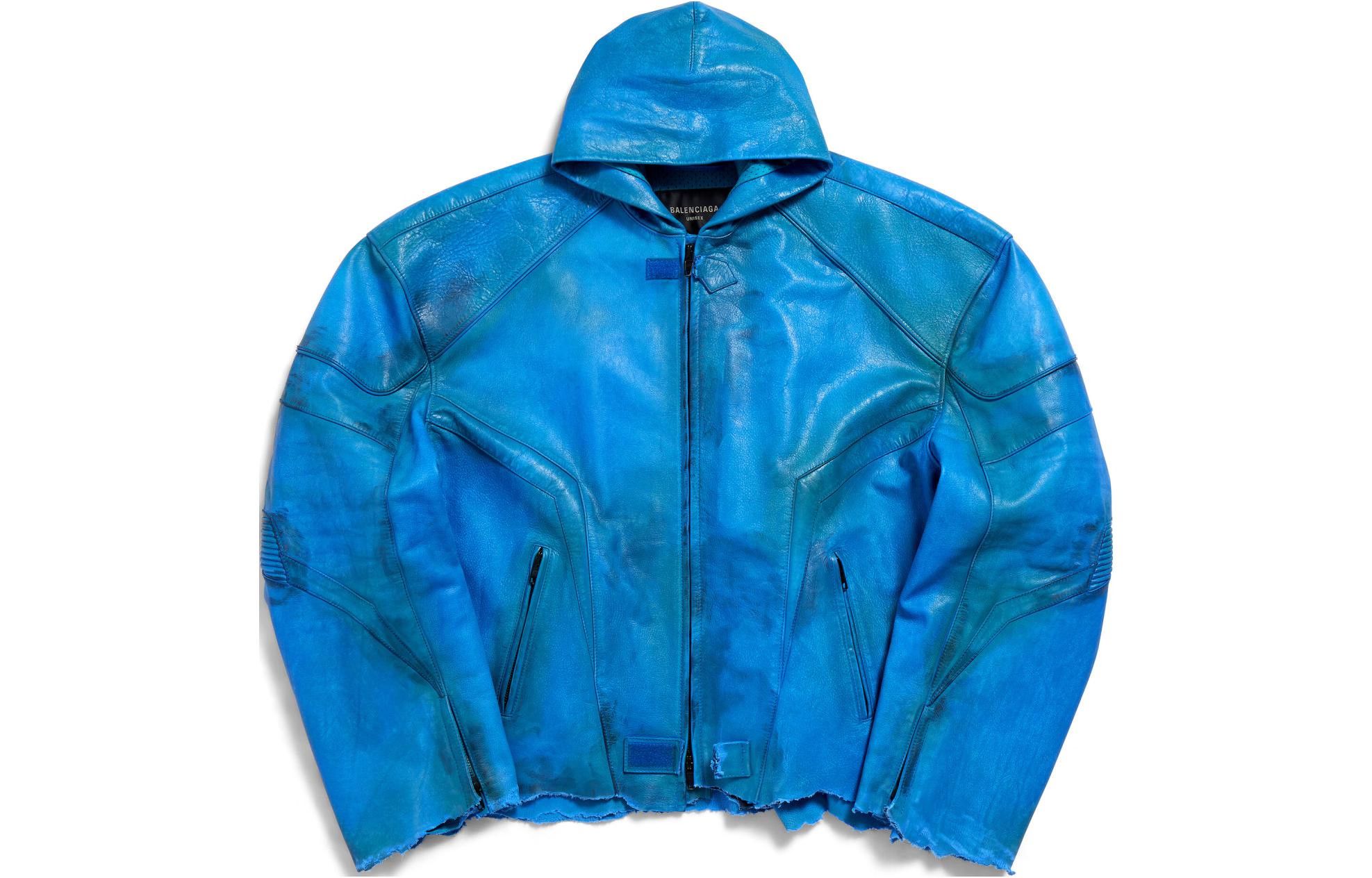 Balenciaga o1w1db10725 Hooded Biker Jacket in Blue Size US M / EU 48-50 / 2 - 1 Thumbnail