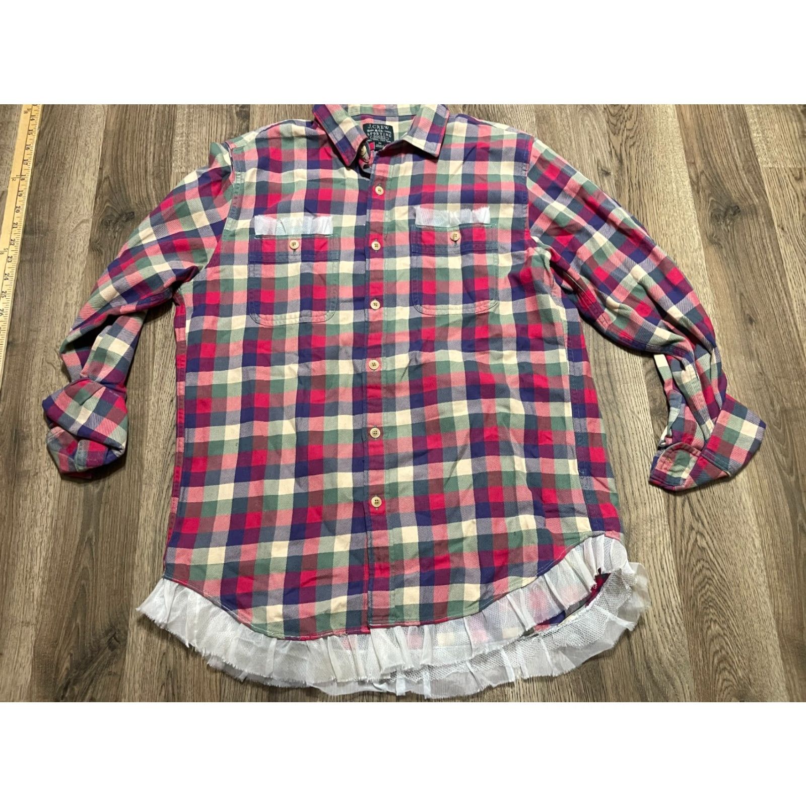J.Crew J.CREW Shirt Women's M Multi Color Plaid Button Up Ruffled Sheer Hem Size M / US 6-8 / IT 42-44 - 2 Thumbnail