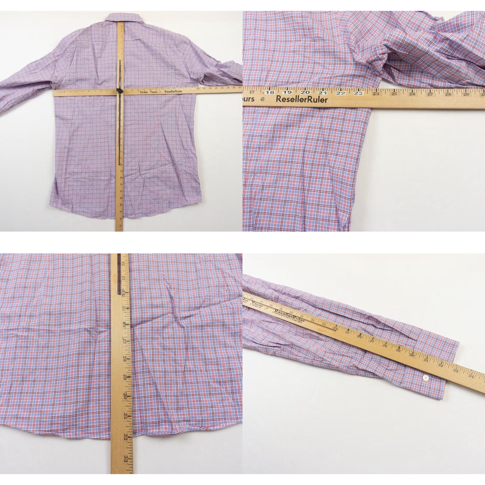 Hugo Boss HUGO BOSS Men's Button-Up Shirt Size 17 Long Sleeve Purple Check Plaid Regular Fit Preppy Size 46R - 8 Thumbnail