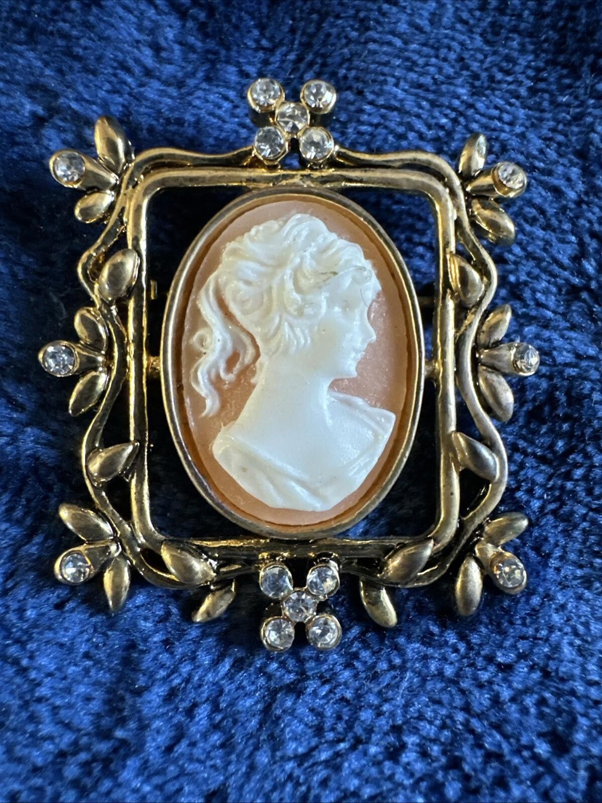 Other Vintage Square Framed Cameo with Crystals Brooch Size ONE SIZE - 1 Thumbnail