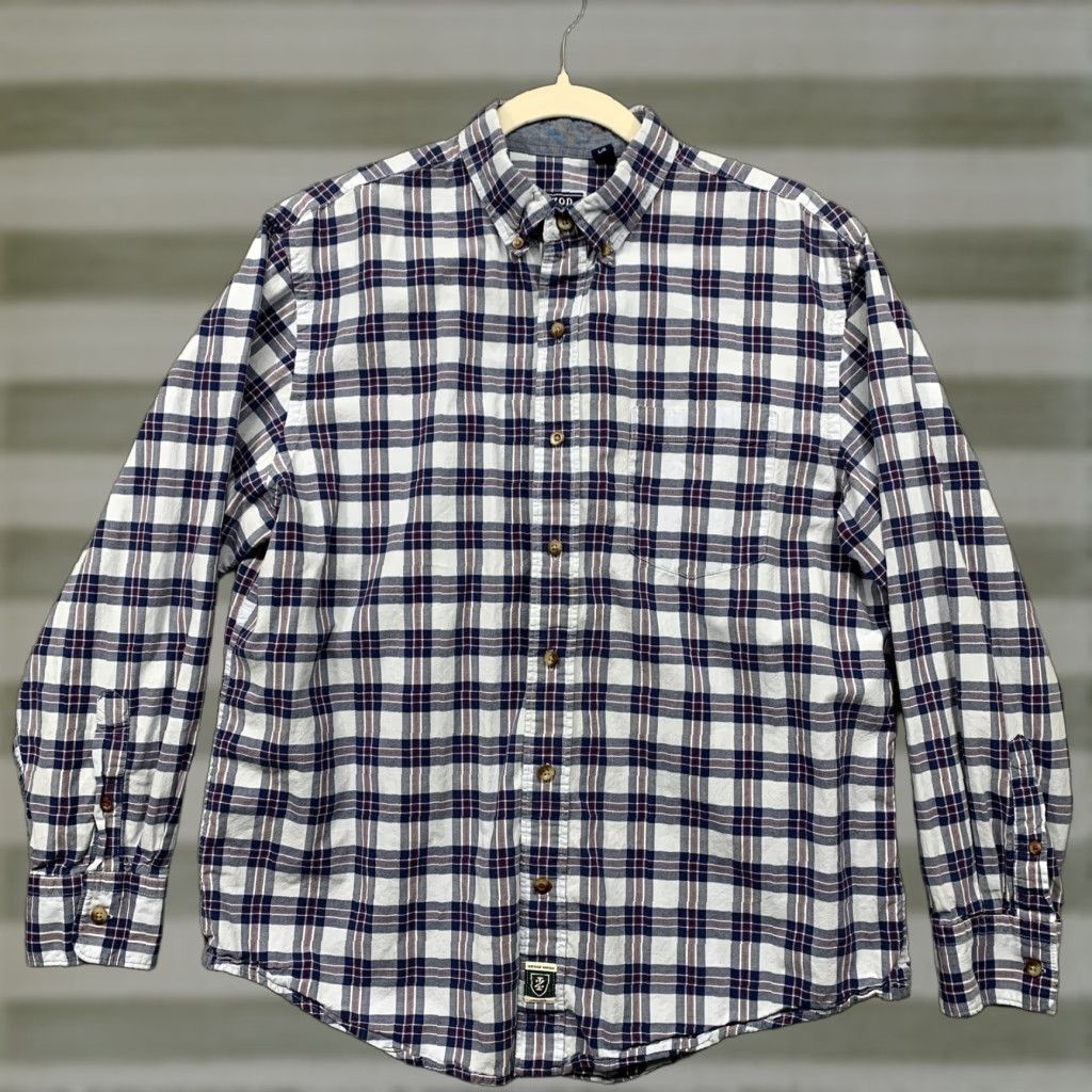 Izod IZOD Button Shirt Mens L Plaid 1 Pocket Button-Down Collar Blue White Red Casual Business Travel Shirt Size US L / EU 52-54 / 3 - 1 Thumbnail