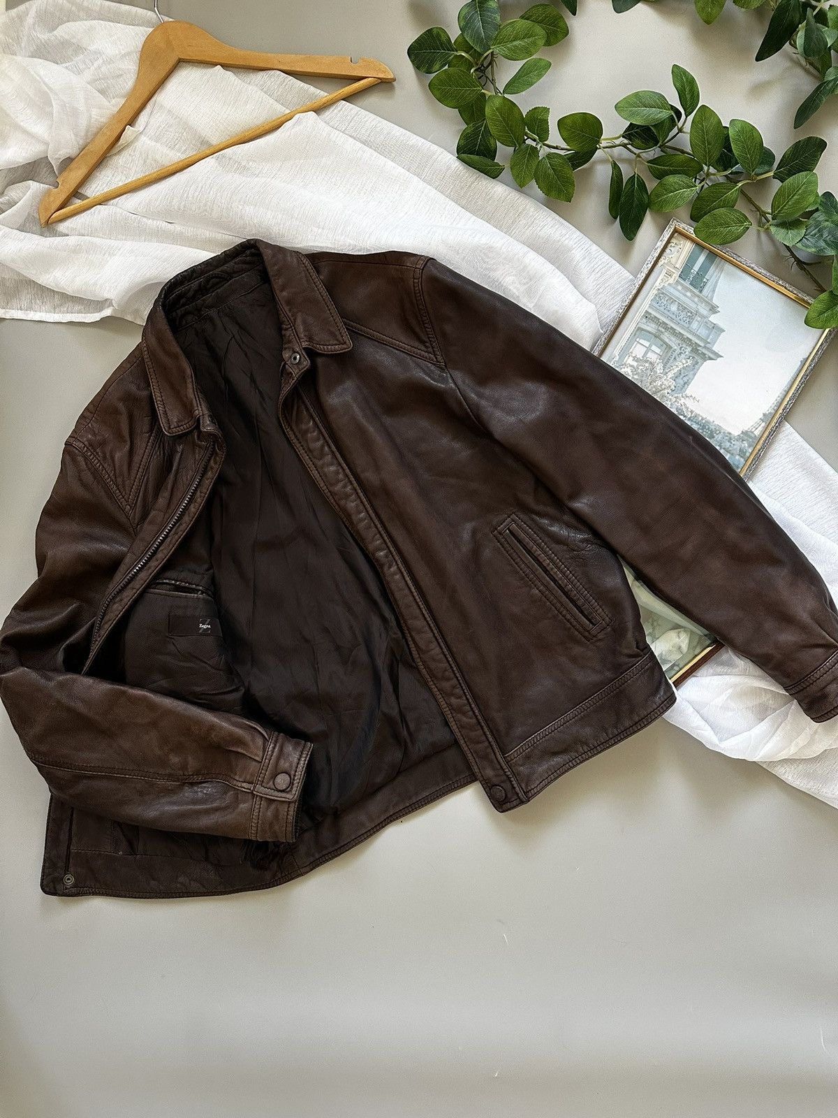Z Zegna Luxury Soft Lambskin Leather Bomber Jacket