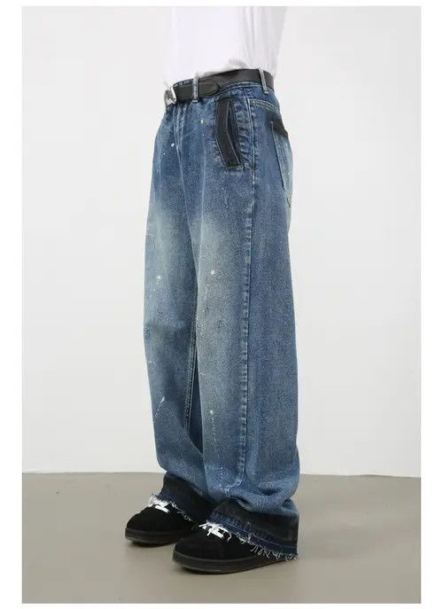 VIBE Men's American street loose raw edge washed wide leg jeans Size US 32 / EU 48 - 5 Thumbnail