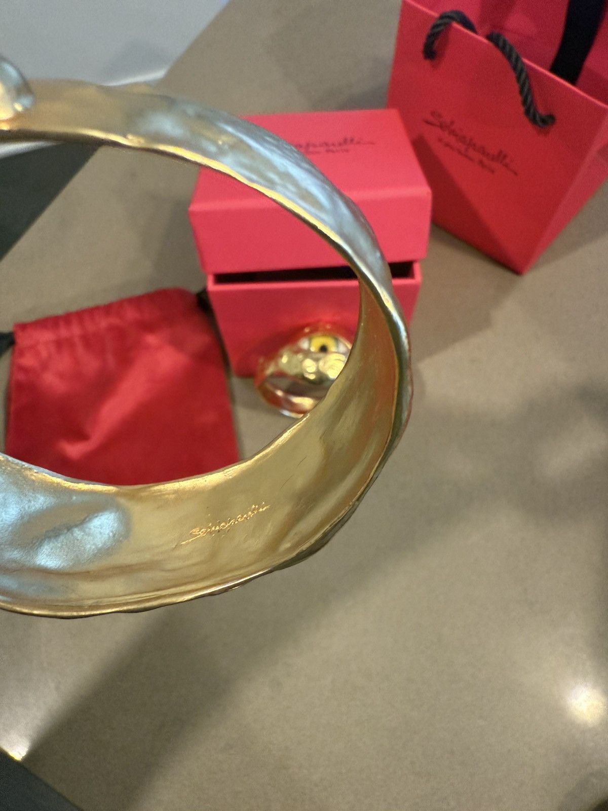 Schiaparelli 3 pièces Schiaparelli Hammered Gold Cuff Bracelet Size ONE SIZE - 4 Thumbnail