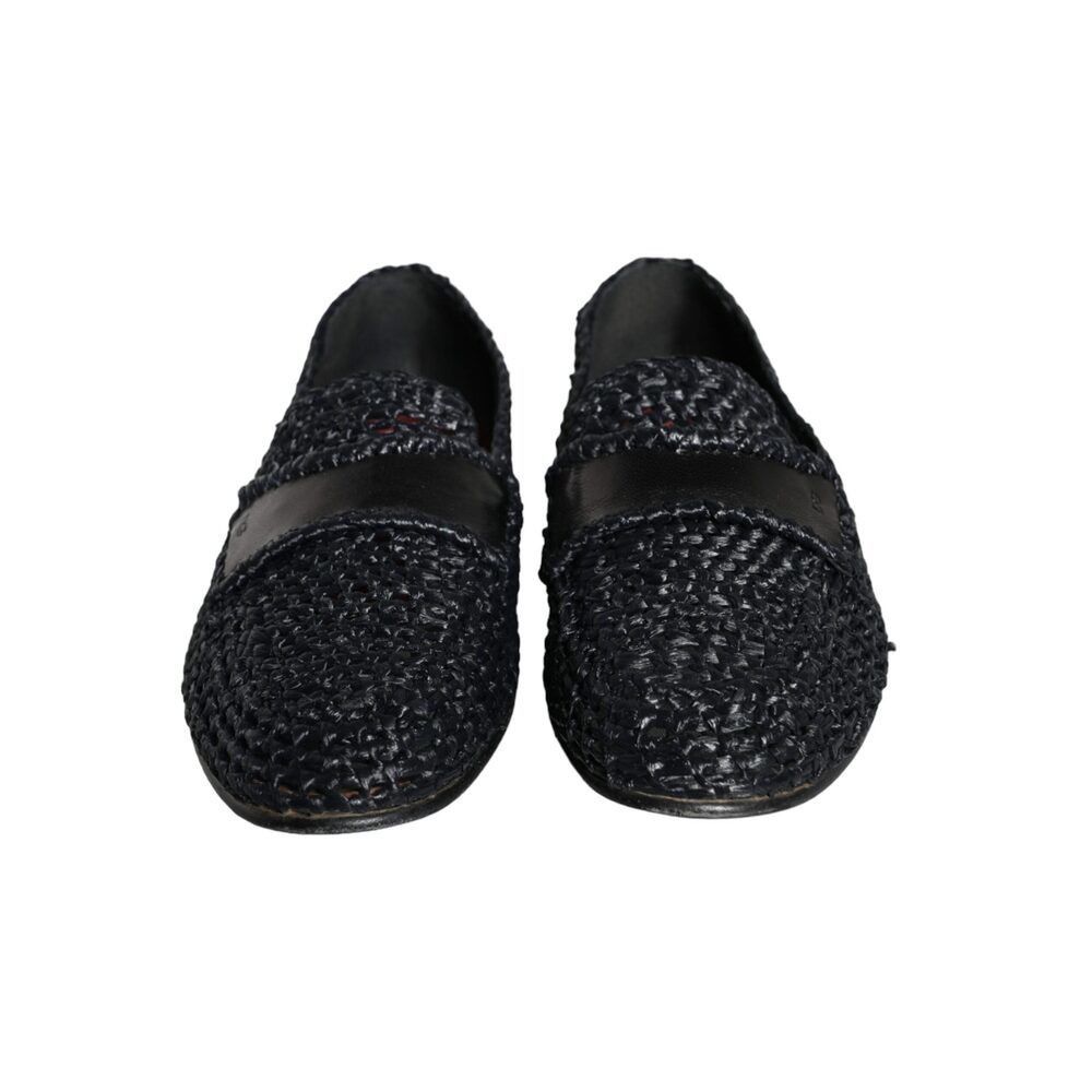 Dolce & Gabbana Dolce & Gabbana Black Woven Raffia Slip On Loafers Men Shoes Size US 7 / EU 40 - 2 Thumbnail