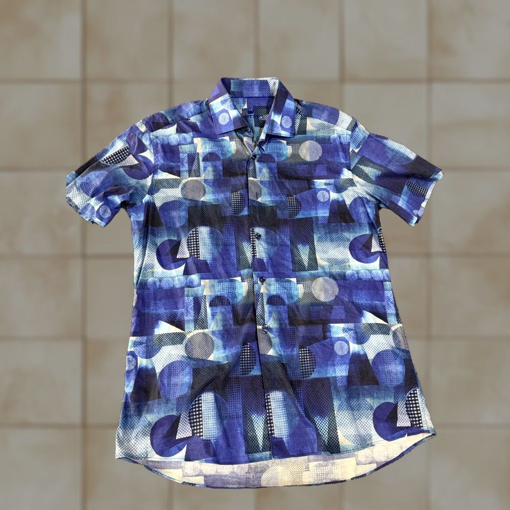 Vintage Bertigo Shirt Mens M Blue Abstract Geometric Short Sleeve Button Up Casual Size US M / EU 48-50 / 2 - 1 Thumbnail