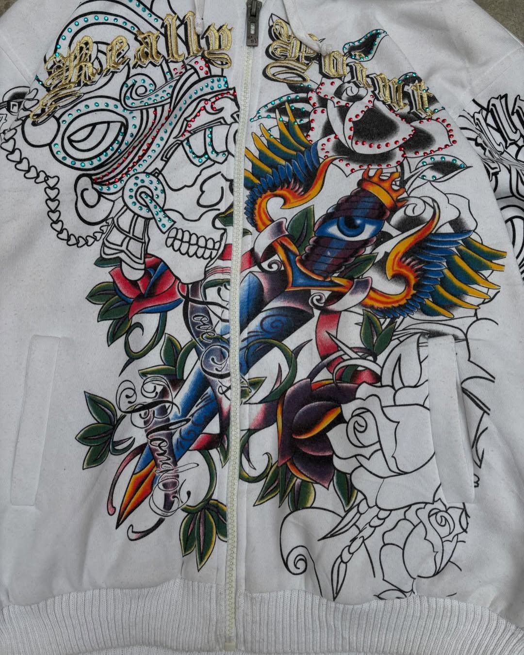 Japanese Brand × Vintage Y2k Ed Hardy Real Point 90's Embroidered Zipper Hoodie Size US M / EU 48-50 / 2 - 10 Thumbnail