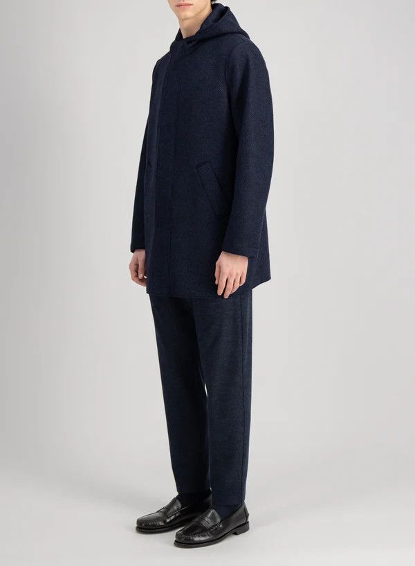 Harris Wharf London o1s22i1n1024 Boiled Wool Hooded Coat in Blue Size US M / EU 48-50 / 2 - 4 Thumbnail
