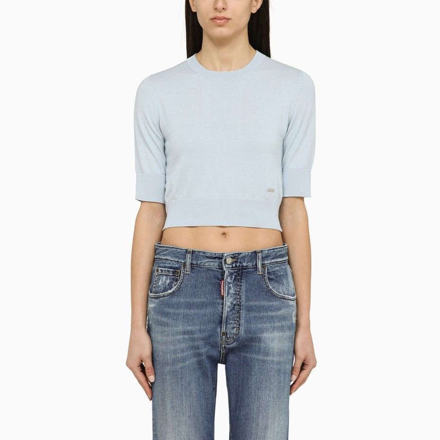 Dsquared2 o1d2blof0824 Cotton Cropped Jersey in Light Blue Size S / US 4 / IT 40 - 1 Thumbnail