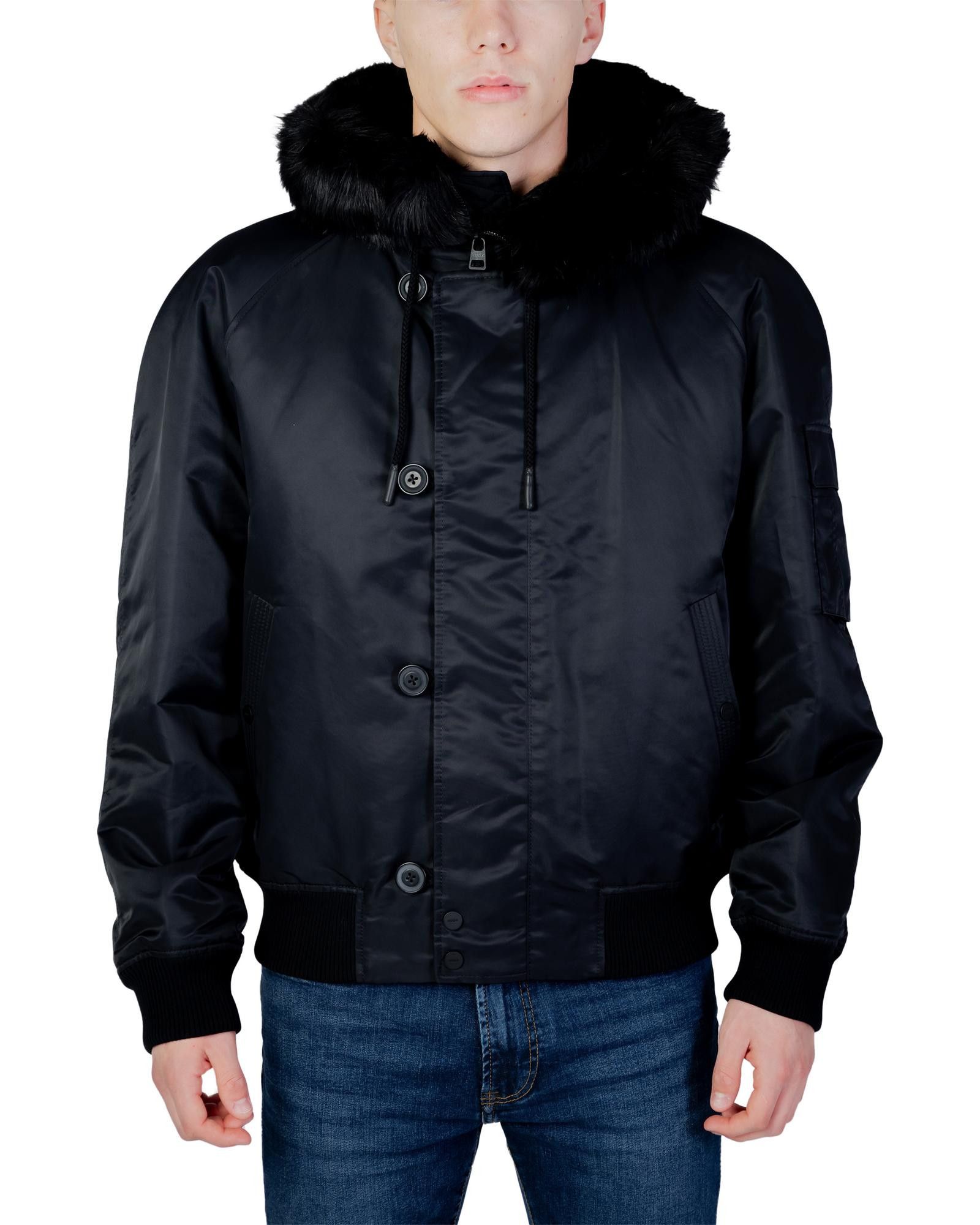 image of Hugo Hooded Jacket With Zip And Hook Button in Black, Men's (Size XL)