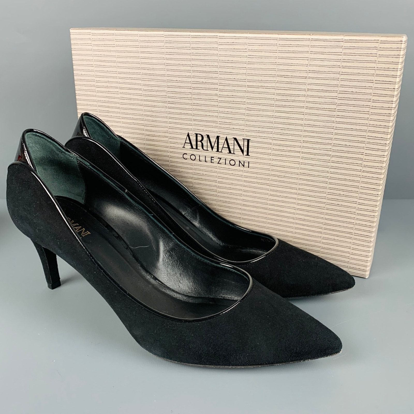 Armani Collezioni Size 9.5 Black Suede Patent Leather Classic Pumps Size US 9.5 / IT 39.5 - 9 Thumbnail