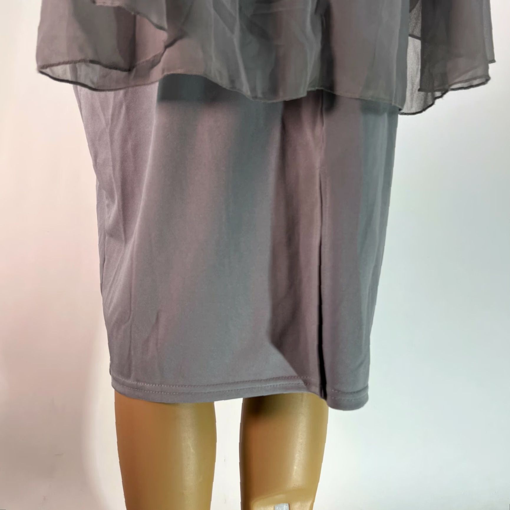 Vintage Unbranded Dress Womens XL Gray Chiffon Bodycon Midi Rhinestone Ruffled Waist Long Sleeve Size XL / US 12-14 / IT 48-50 - 6 Thumbnail