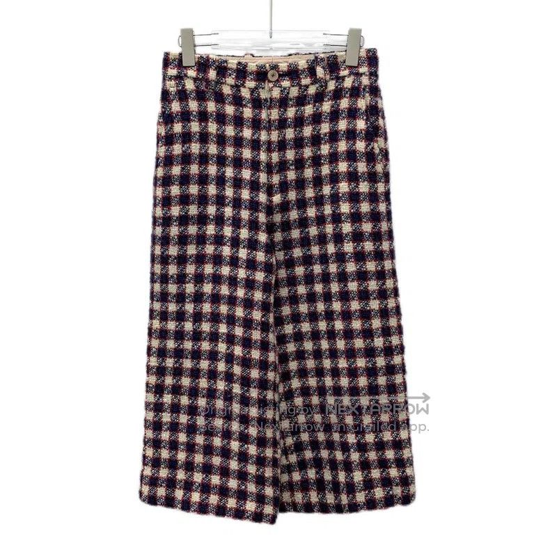 Gucci Colour-blocked plaid wool braided casual wide-leg tr