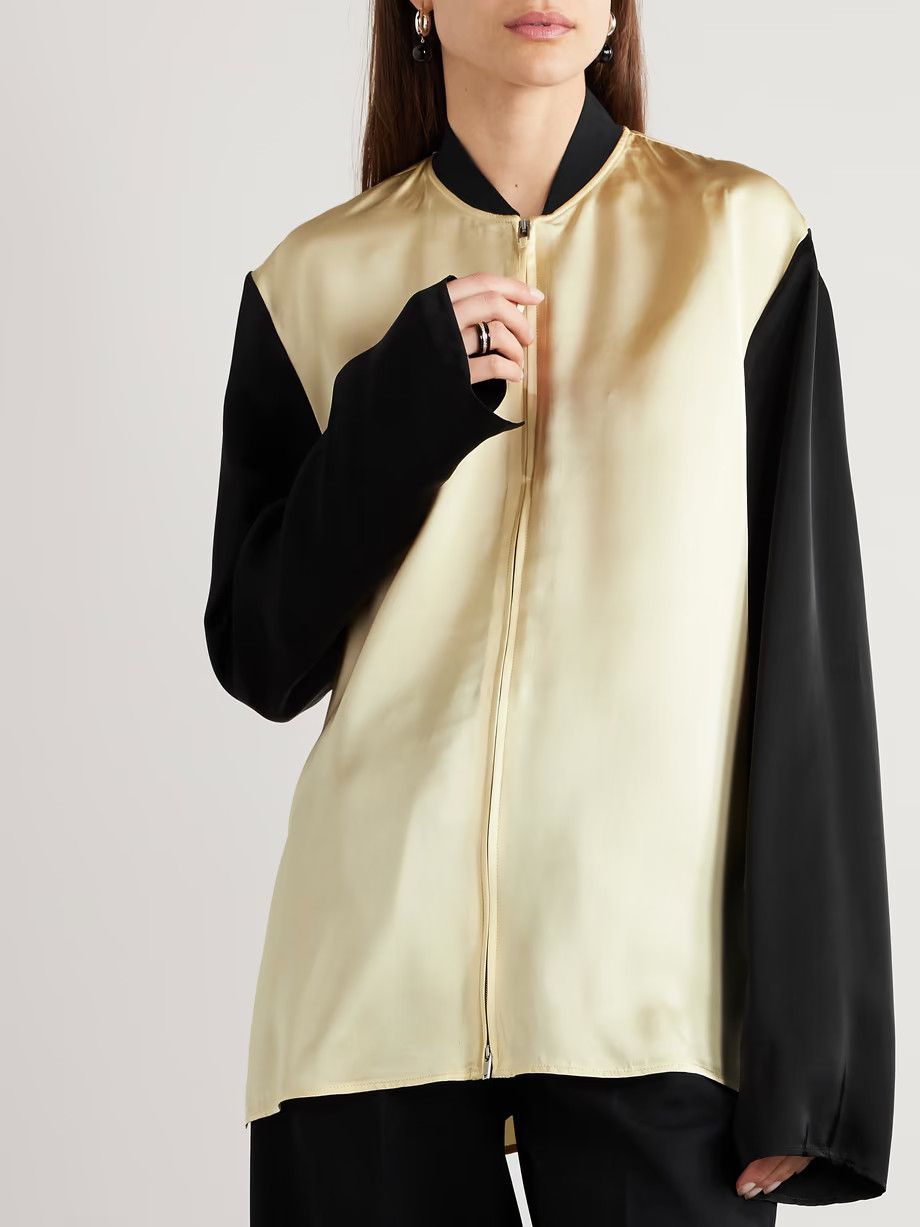 Jil Sander o1mt1gz0625 Satin Jacket in Black/Off-White Size L / US 10 / IT 46 - 3 Thumbnail