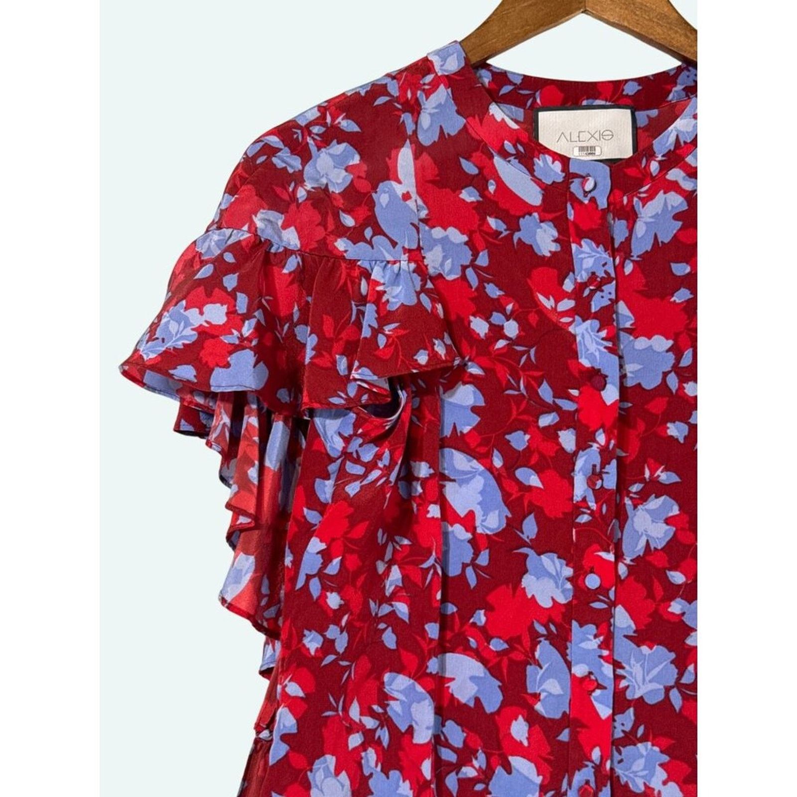 ALEXIS Alexis Danijela Silk Red Floral Button‑Front Blouse Small Size S / US 4 / IT 40 - 3 Thumbnail