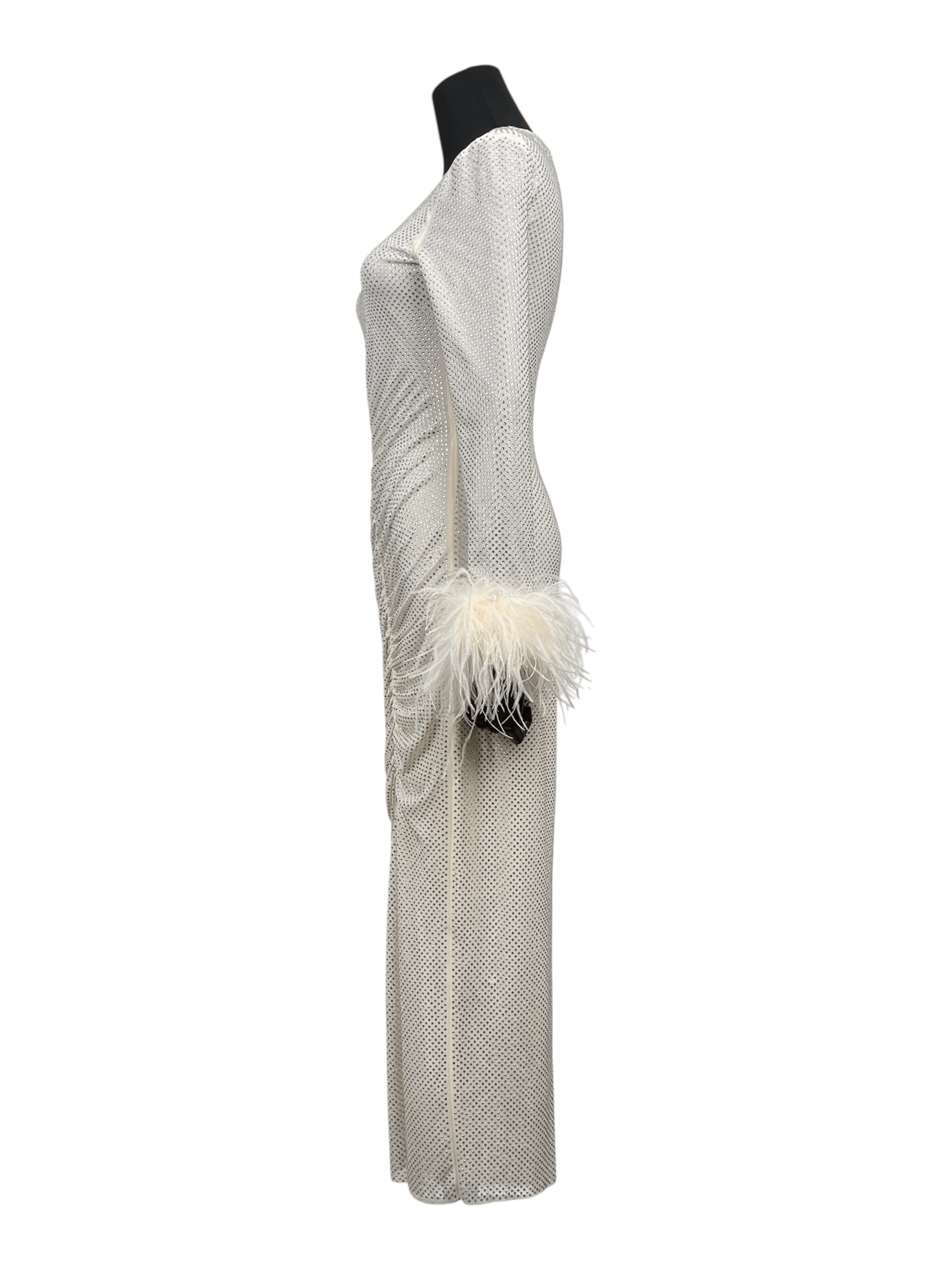 Self-Portrait Self-Portrait Cream Rhinestone Feather Midi Dress Size XS / US 0-2 / IT 36-38 - 3 Thumbnail