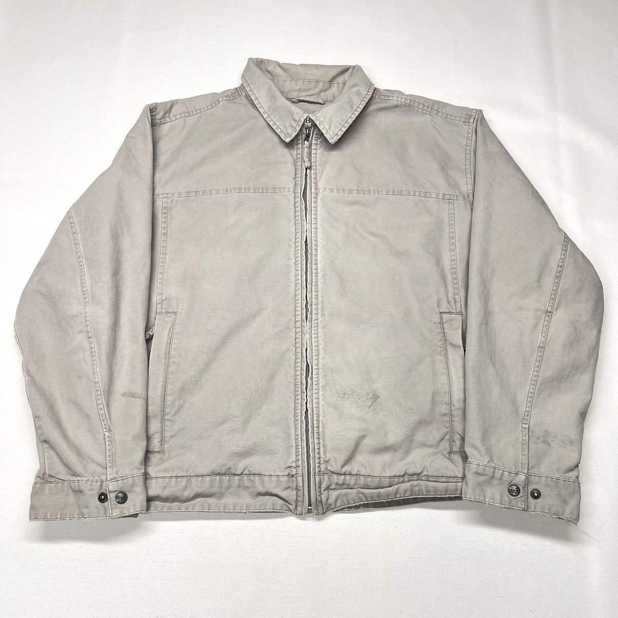 VTG LL Bean Jacket Beige Bomber Chore Canvas Full Zip