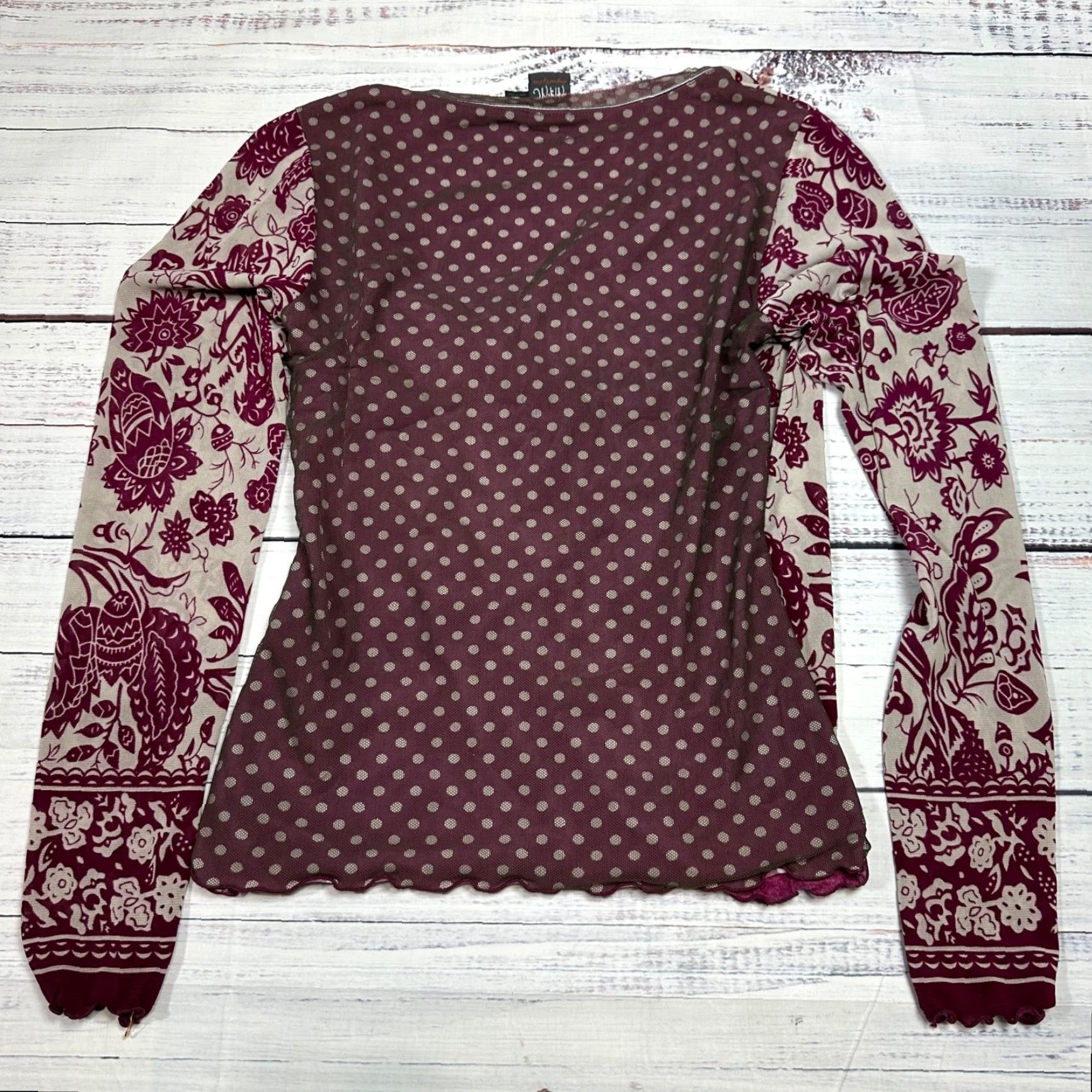 Vintage Anac Womens Long Sleeve V-Neck Knit Top Size M Burgundy Print Pullover Size M / US 6-8 / IT 42-44 - 5 Thumbnail