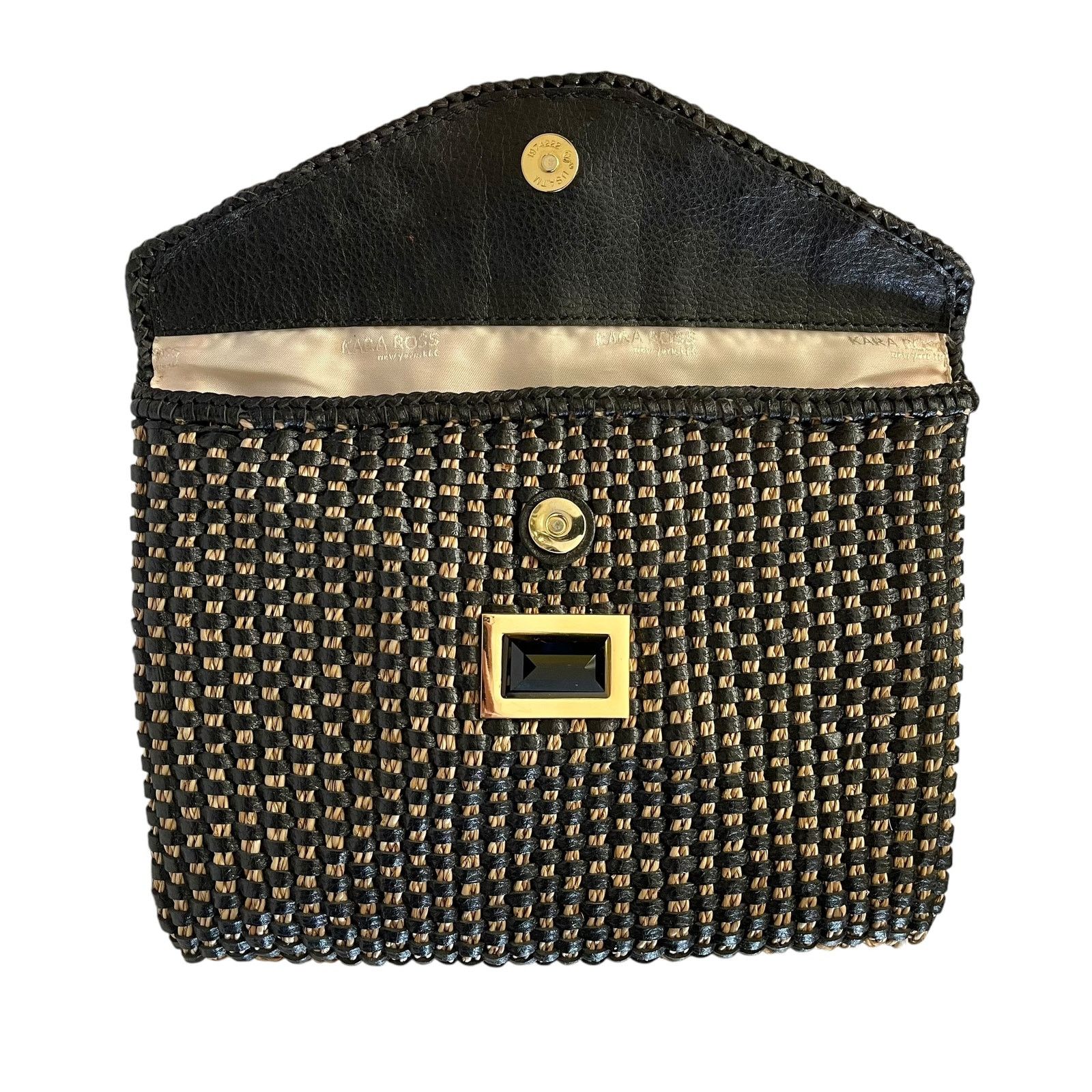 Other Kara Ross NY Woven Straw Black Leather Onyx Envelope Clutch Size ONE SIZE - 7 Thumbnail