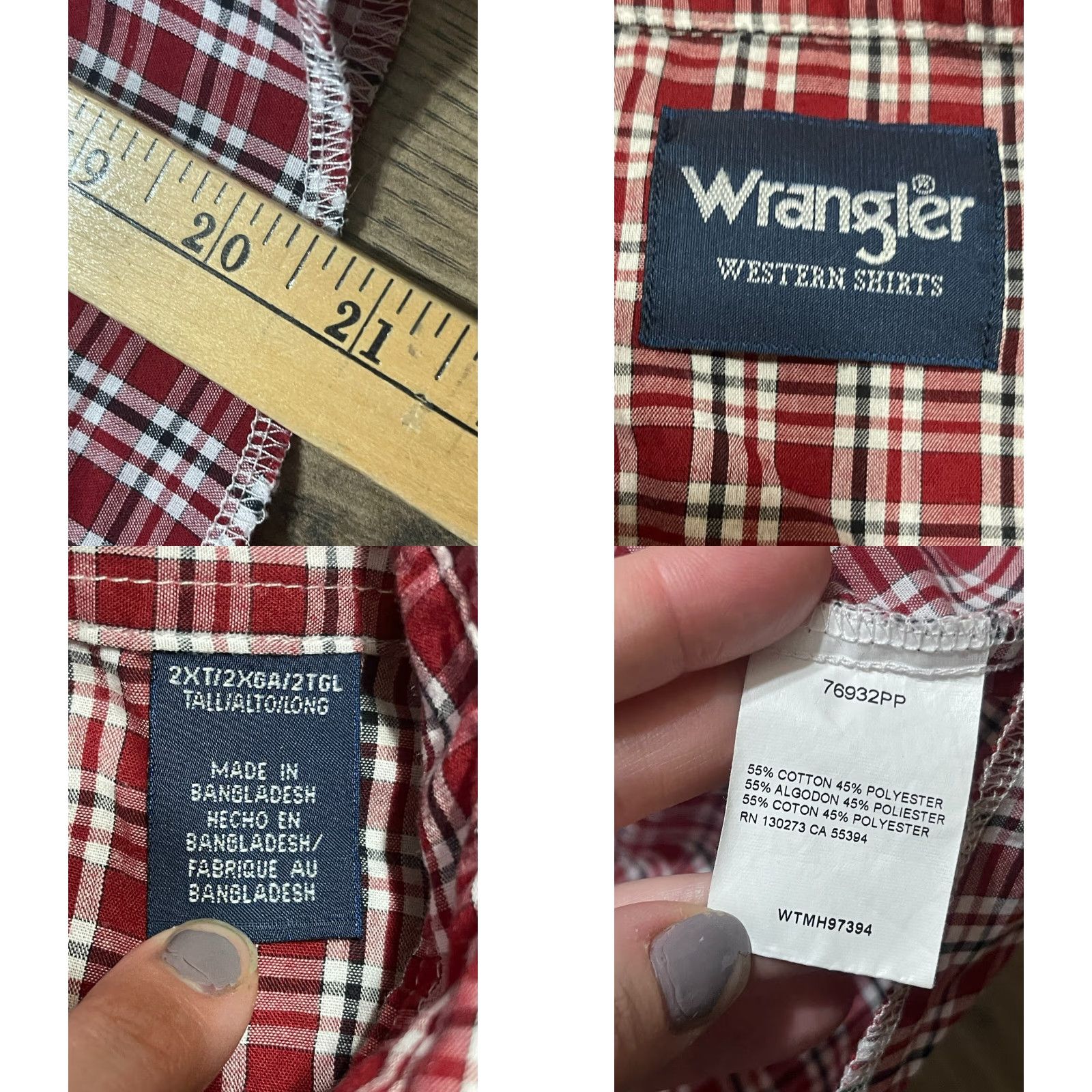 Wrangler Wrangler Shirt Mens 2XL Red White Plaid Button Up Western Shirt Size US XXL / EU 58 / 5 - 8 Thumbnail
