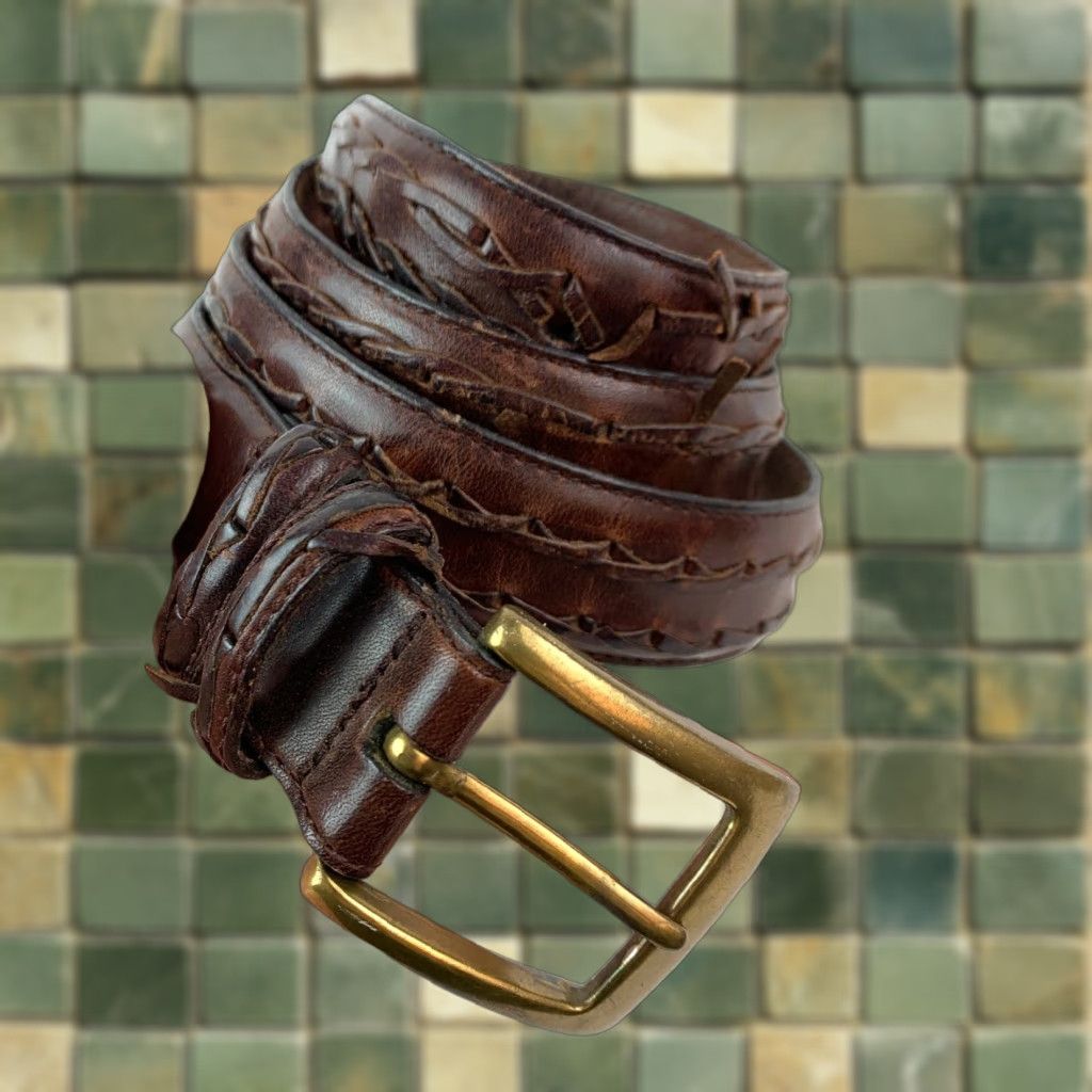 Vintage VINTAGE Dark Brown Leather Belt Men Adjustable Brass Tone Buckle Size 34 Size 34 - 1 Thumbnail