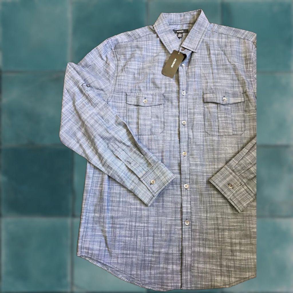 Alfani Alfani Men's Dress Shirt Heather Gray Long Sleeve Button Size 40R - 1 Thumbnail