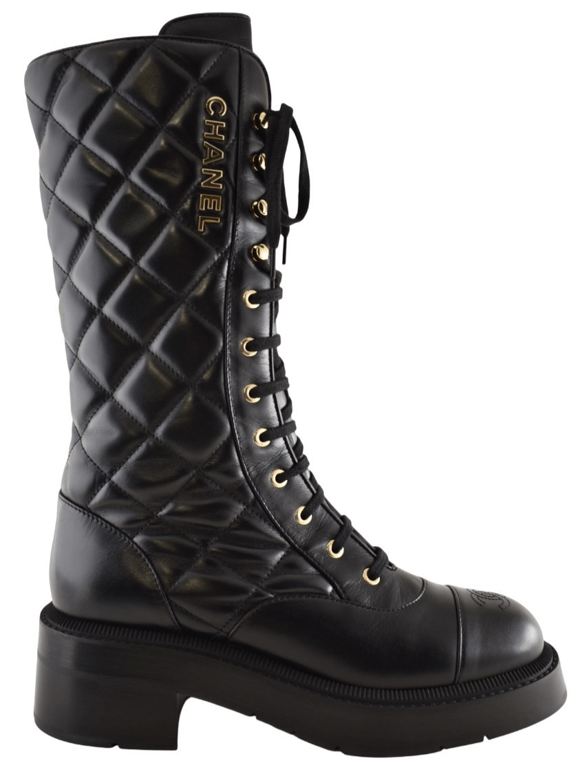 Chanel 24K Quilted Leather CC Combat Lace Military Tall Boot 38.5 Size US 8.5 / IT 38.5 - 1 Thumbnail