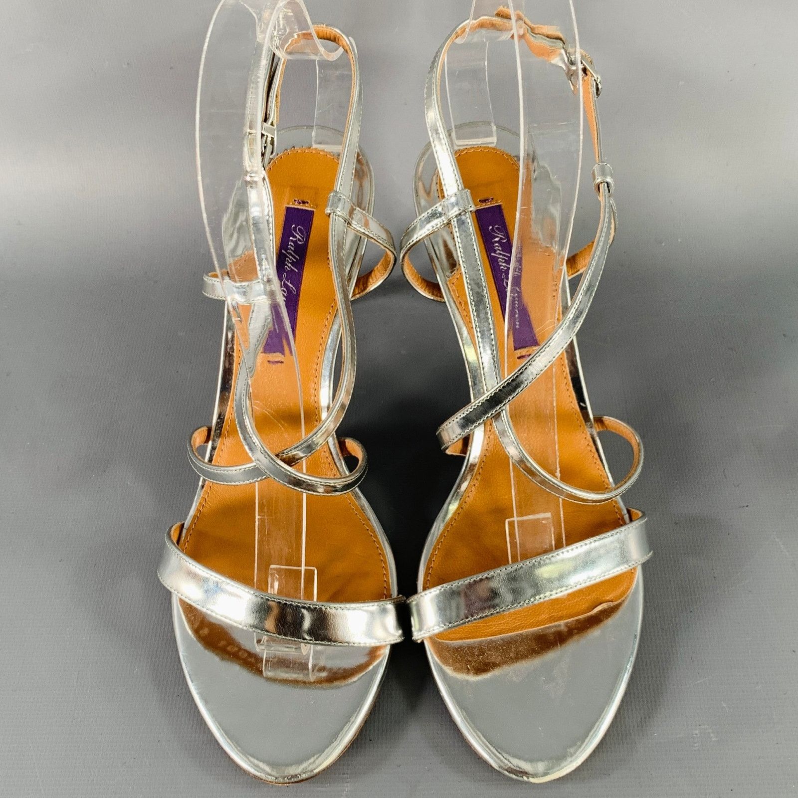 Ralph Lauren Size 7.5 Silver Patent Leather Metallic Strappy Sandals Size US 7.5 / IT 37.5 - 4 Thumbnail
