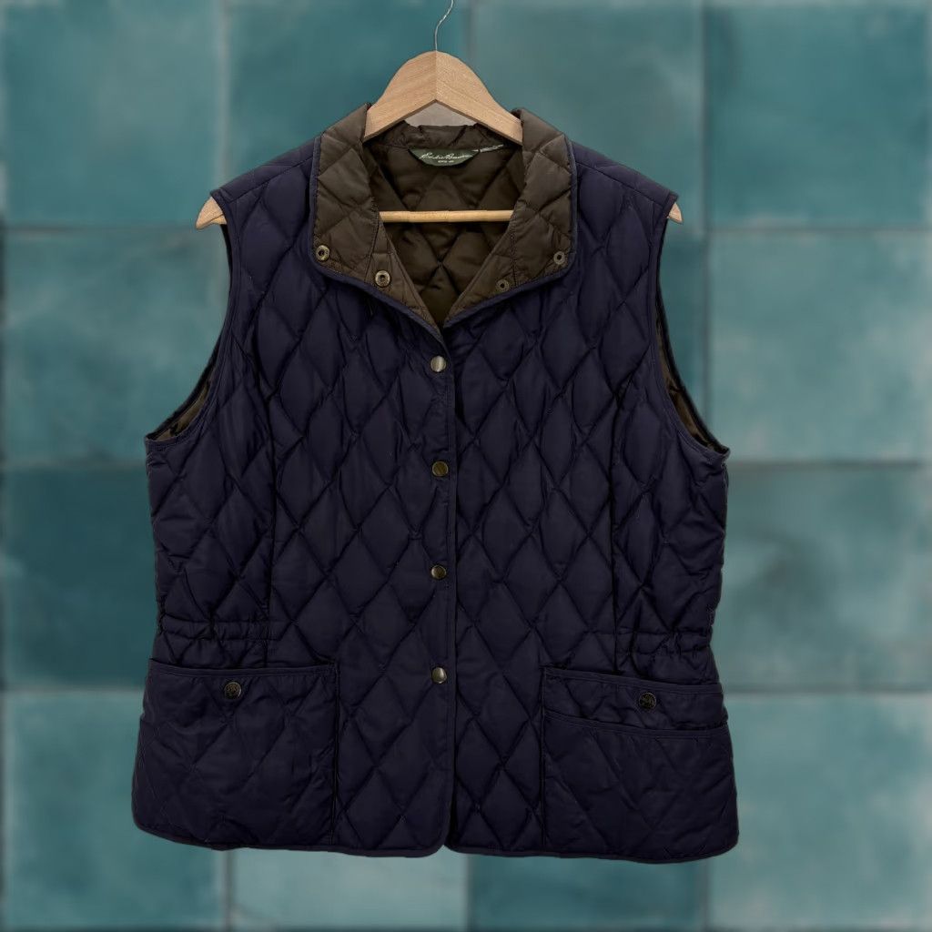Eddie Bauer Eddie Bauer Goose Down Vest Womens Large Blue Quilted Puffer Snap Outdoor EB 550 Size L / US 10 / IT 46 - 1 Thumbnail
