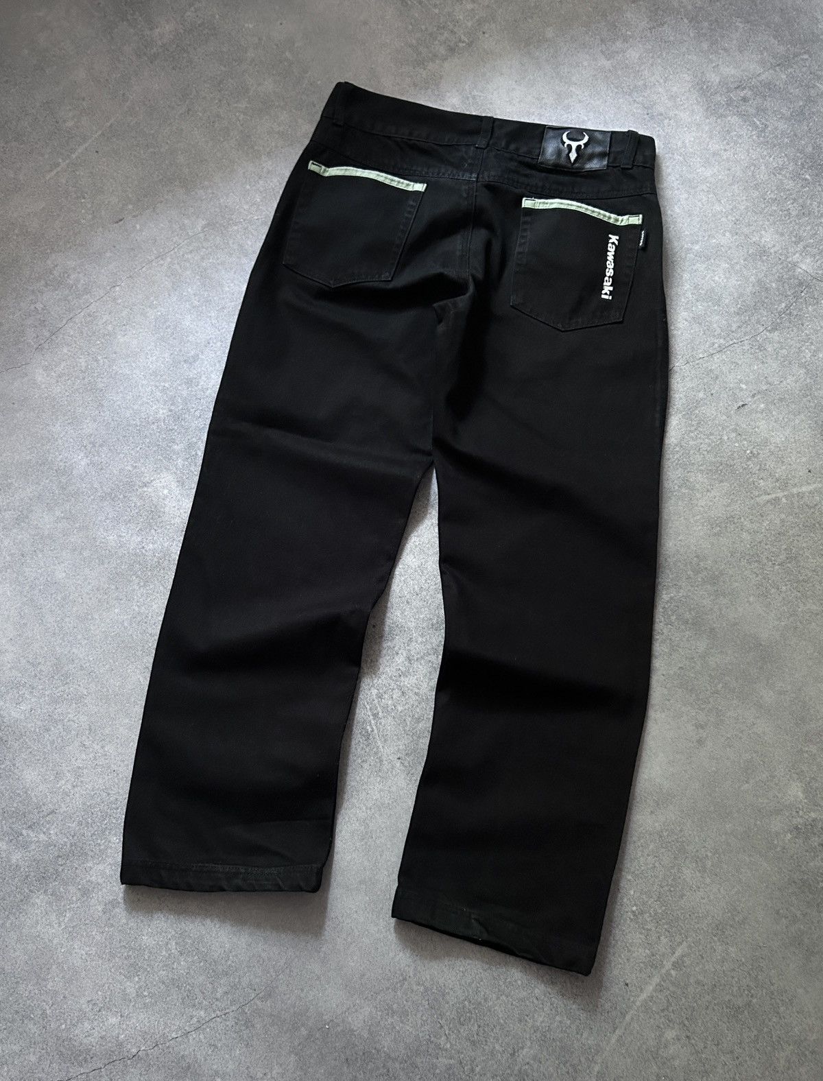 Vintage Kawasaki x Bull It biker denim black baggy jeans Size US 34 / EU 50 - 1 Thumbnail