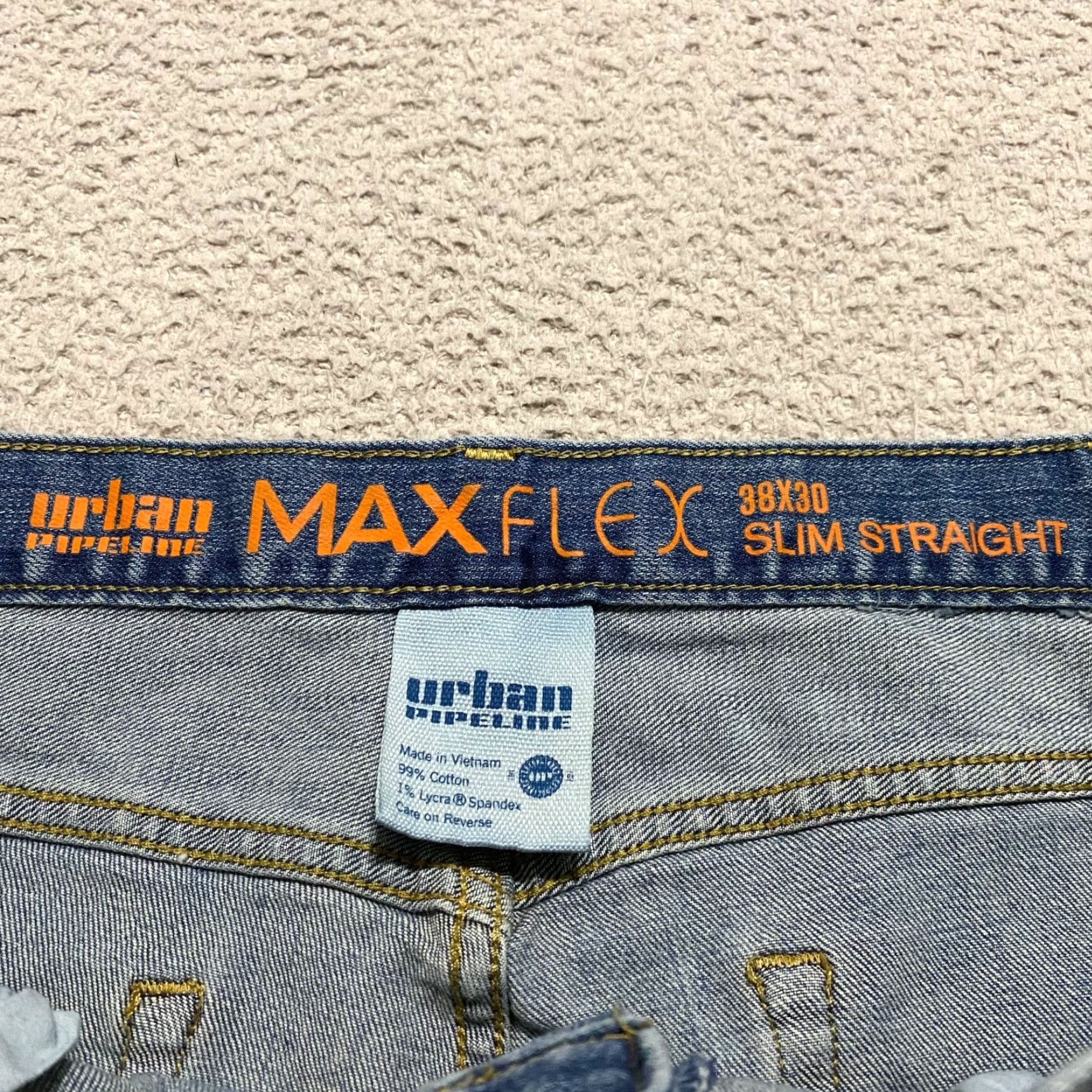Vintage Urban Pipeline Jeans Men Slim Straight 38x30 Blue Denim Mid Rise Medium Wash 5-Pocket Design Size US 38 / EU 54 - 3 Thumbnail