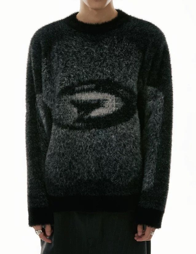 Avant garde fashion gothic print faux fur sweater pullover