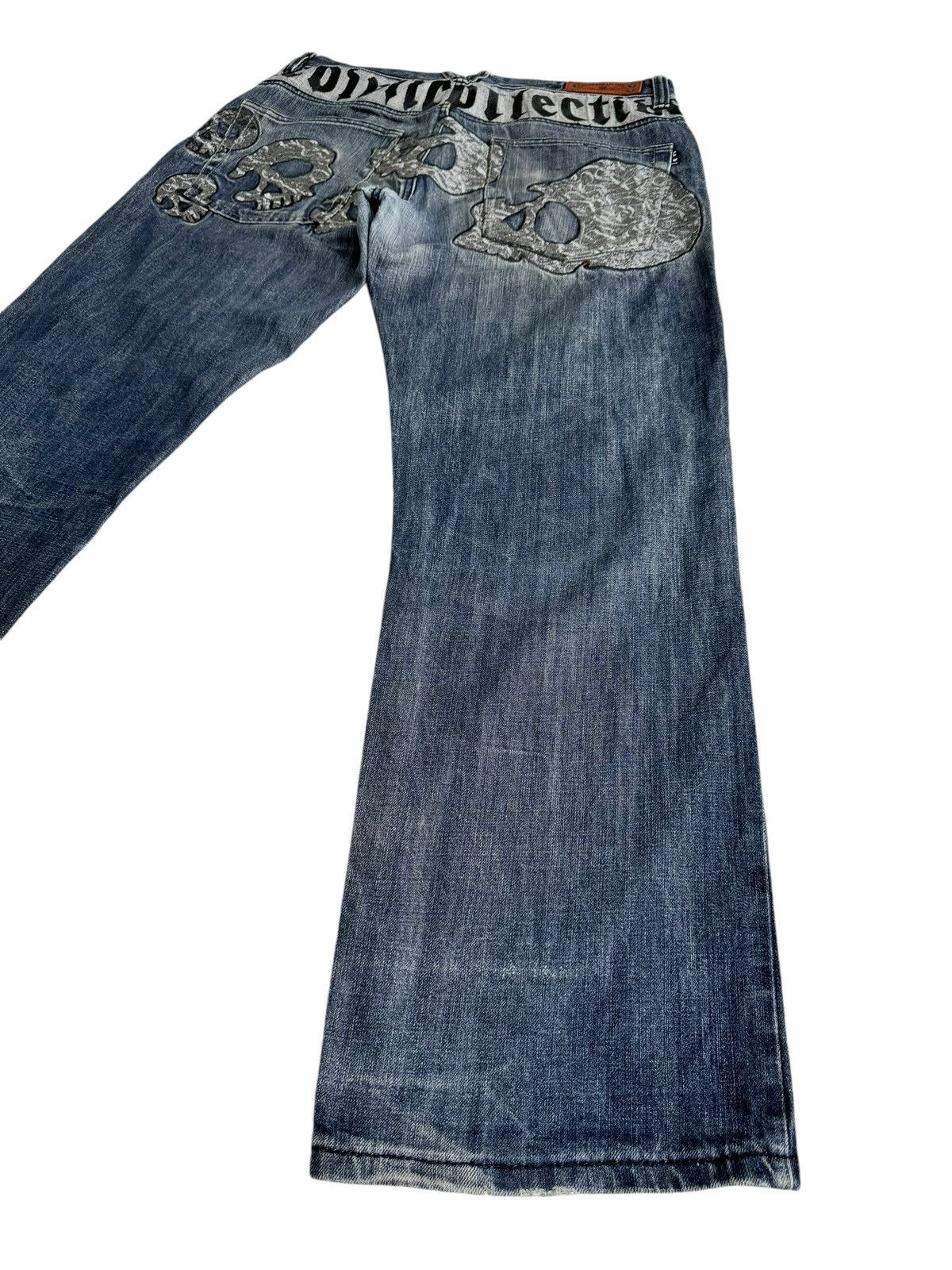 14th Addiction ⚡️⚡️Japanese Brand Crown Collective Embroidery Skull Head Jean Size US 34 / EU 50 - 4 Thumbnail