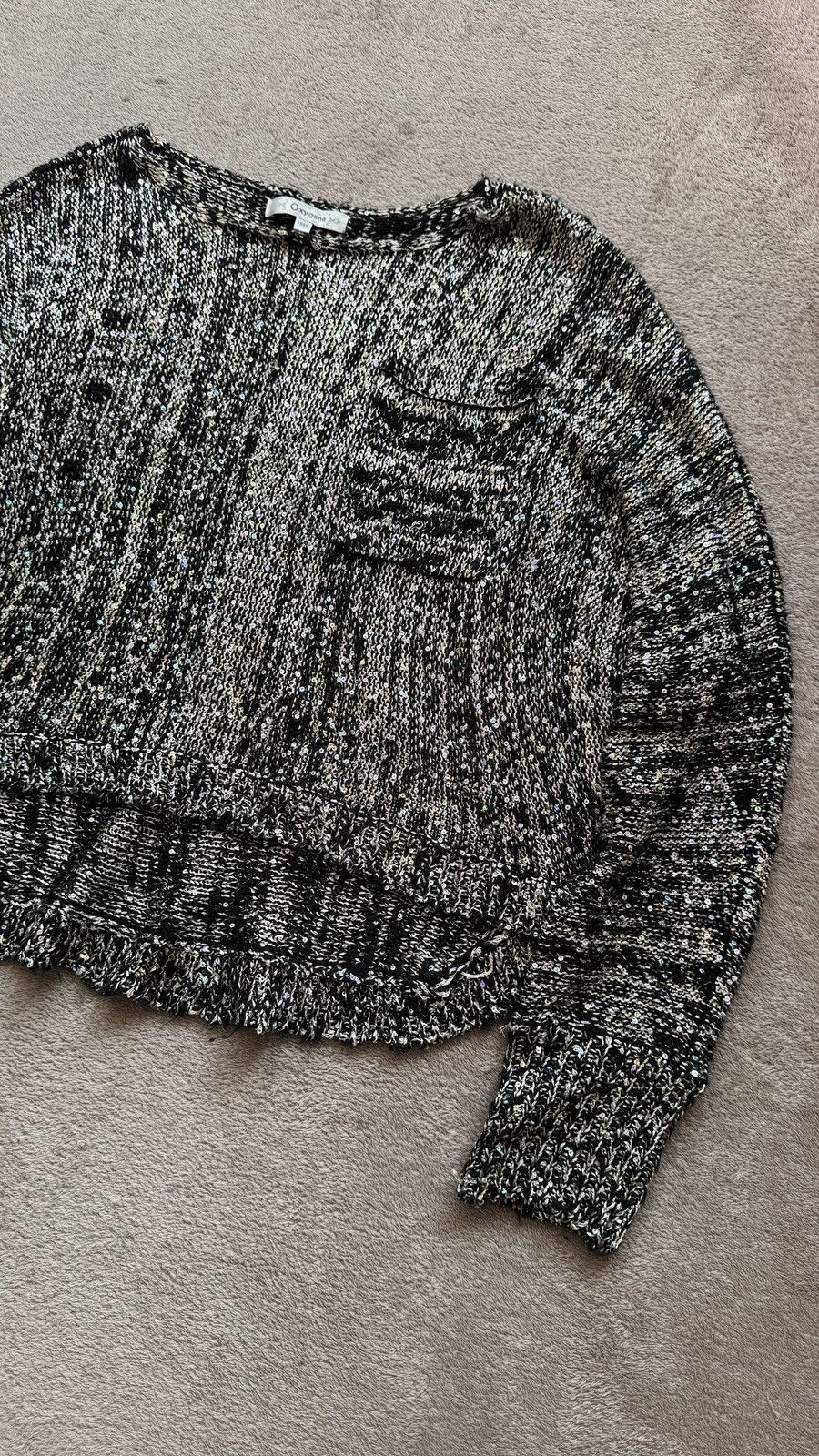 If Six Was Nine Archive Gaultier LGB Style Sequins Raw Hem Cropped Sweater Size US M / EU 48-50 / 2 - 3 Thumbnail