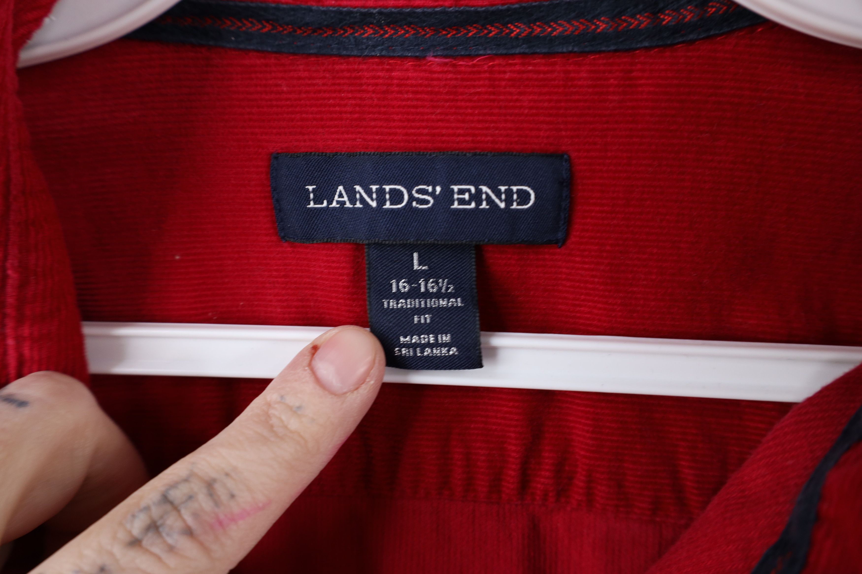 Lands' End × Vintage Vintage Lands End Corduroy Collared Button Shirt Red Cotton Size US L / EU 52-54 / 3 - 7 Thumbnail