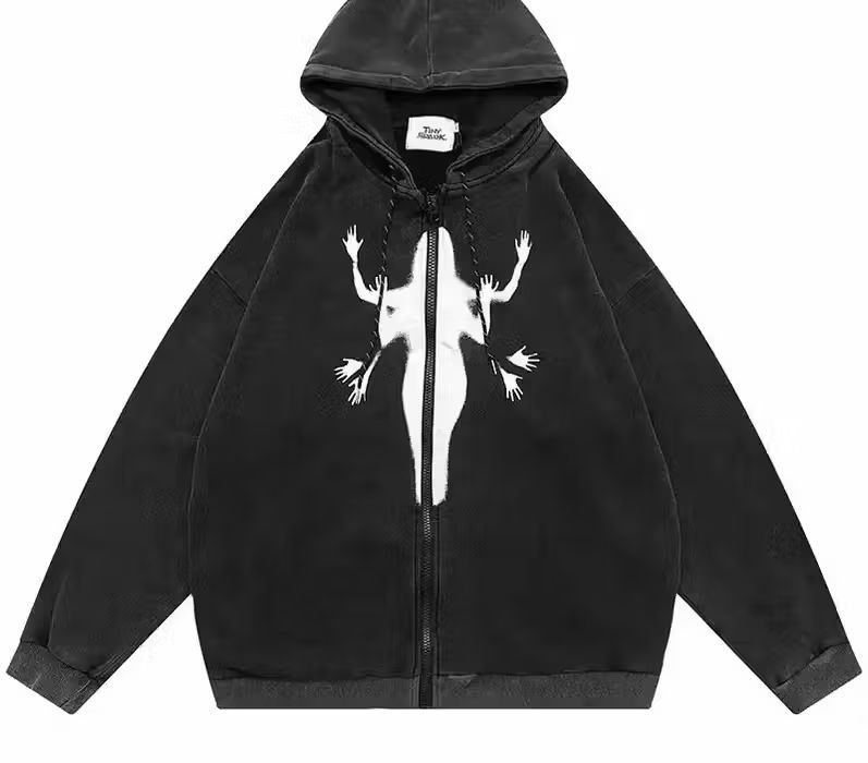 image of Vintage Streetwear Hip Hop Oversized Hooded Jacket in Black, Men's (Size Large)