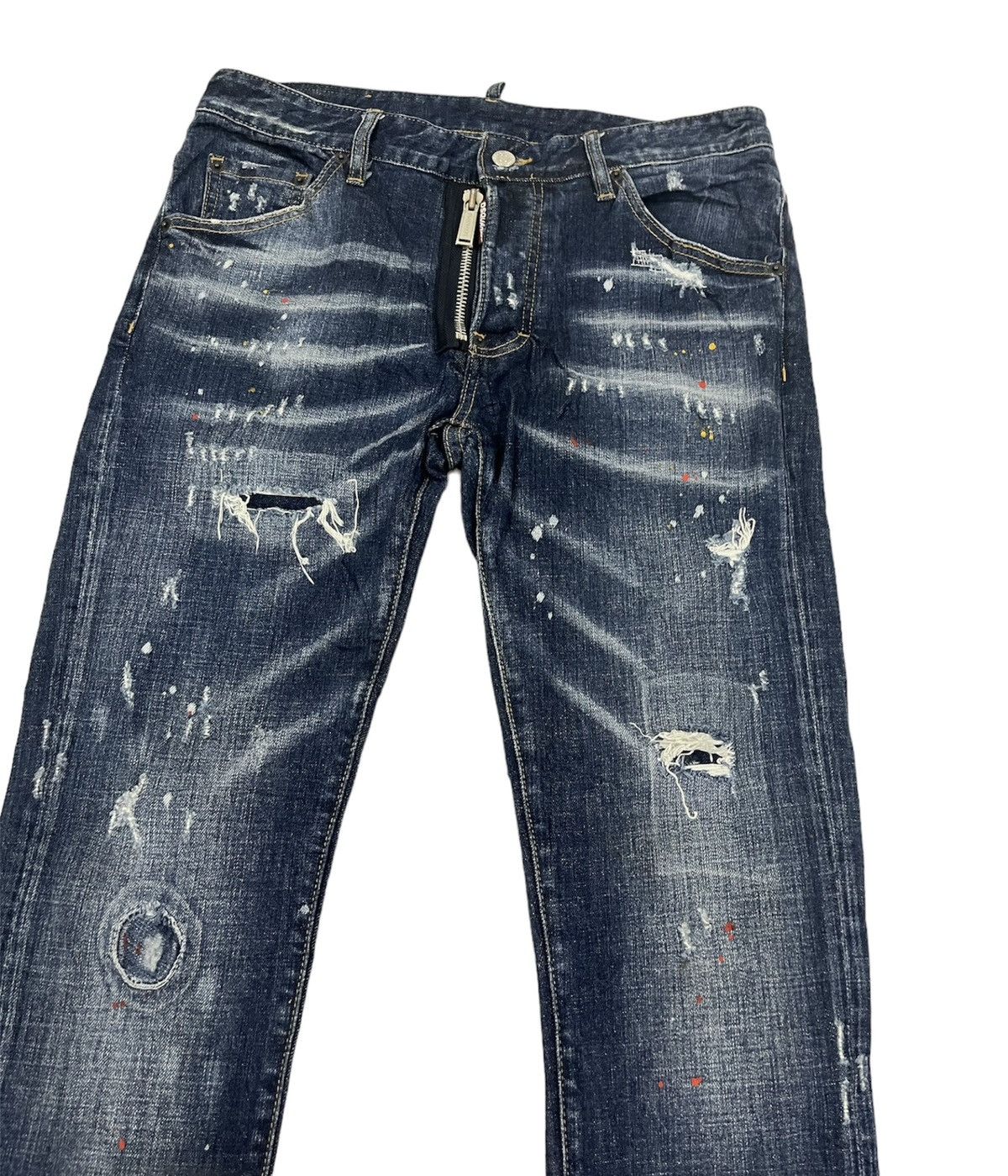Designer × Dsquared2 Dsquared2 Distress Paint Splatter Ripped Slim Fit Jeans Size US 34 / EU 50 - 4 Thumbnail
