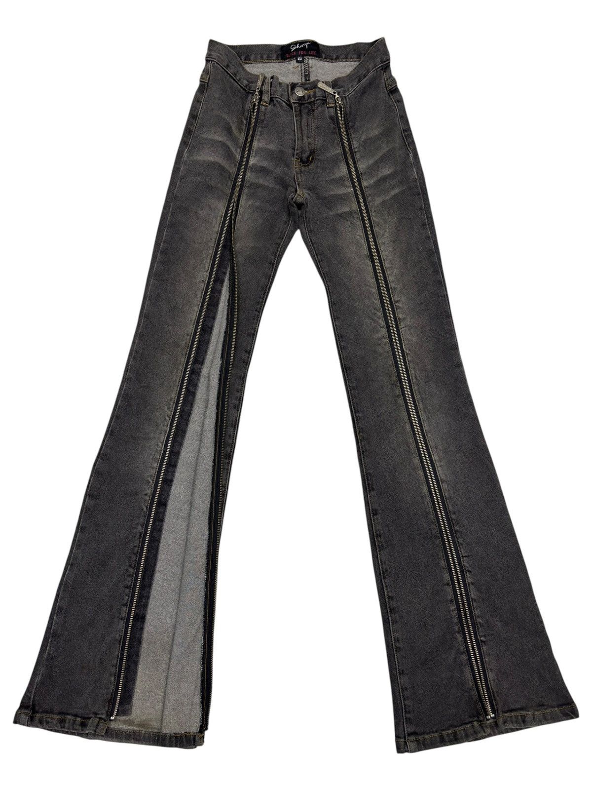 If Six Was Nine RARE FLARE JEAN BLACK ZIPPER DENIM SHOOP BLACK FOR LIFE JEAN Size 24" / US 00 / IT 34 - 2 Thumbnail