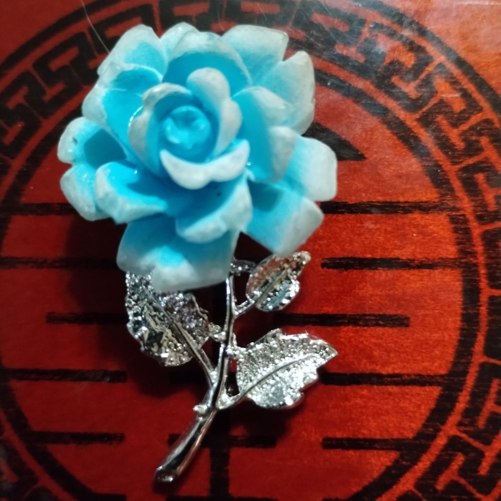 Vintage Beautiful old vintage blue rose celluloid brooch Size ONE SIZE - 2 Thumbnail