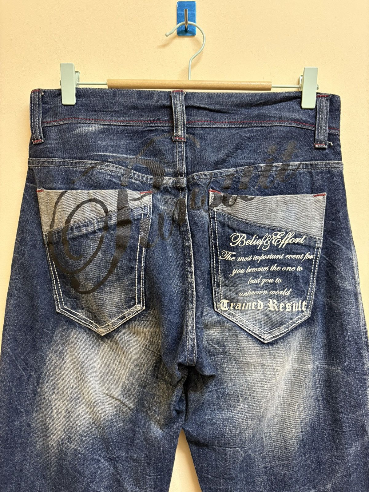 If Six Was Nine × Japanese Brand Vintage Y2k Wild Life Poem Wording Flared Jeans Size US 32 / EU 48 - 3 Thumbnail