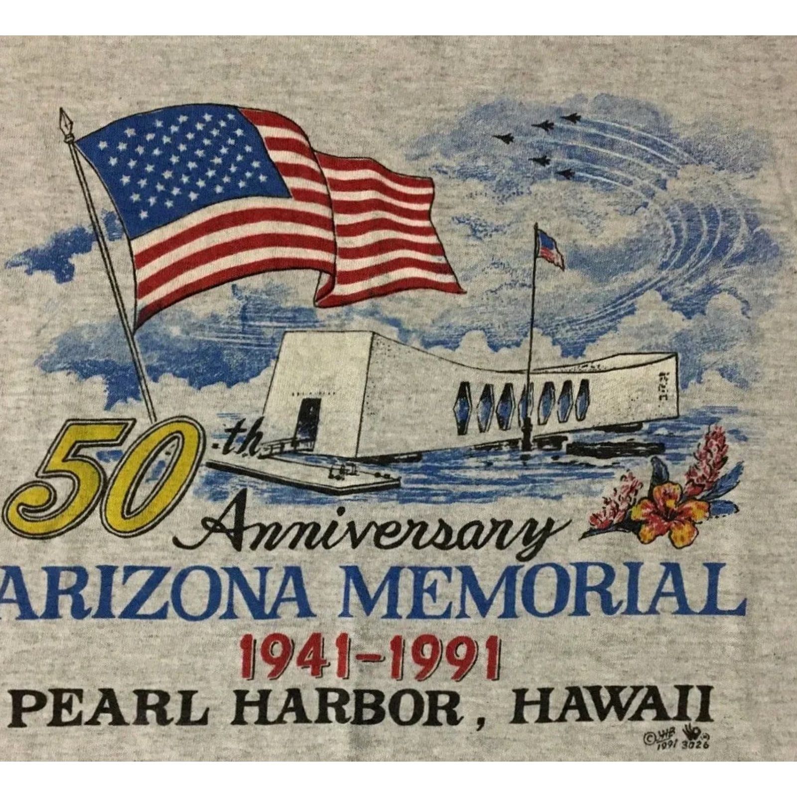 Vintage VINTAGE Arizona Pearl Harbor Memorial 90s Gray T-Shirt S USA Hawaii War Army Military Grunge Single Stitch Mens Shirt Size US S / EU 44-46 / 1 - 2 Thumbnail