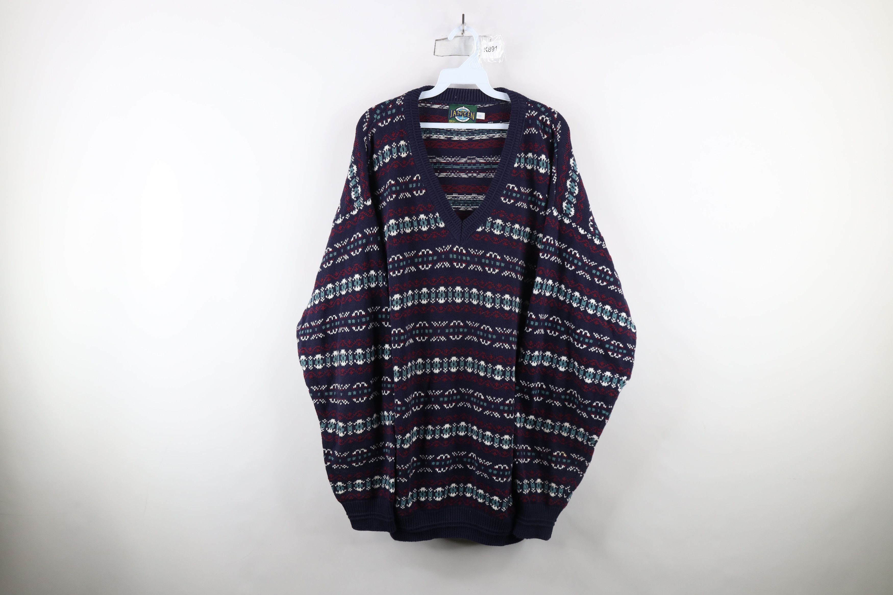Vintage Vintage 90s Streetwear Cotton Fair Isle V-Neck Sweater USA Size US XXL / EU 58 / 5 - 1 Thumbnail