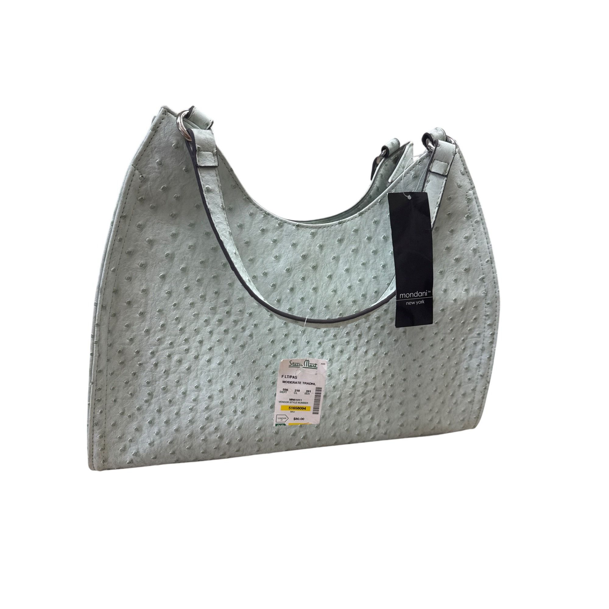 Designer Mondani NY Womens Mint Green Ostrich-Embossed Handbag Purse Size ONE SIZE - 1 Thumbnail
