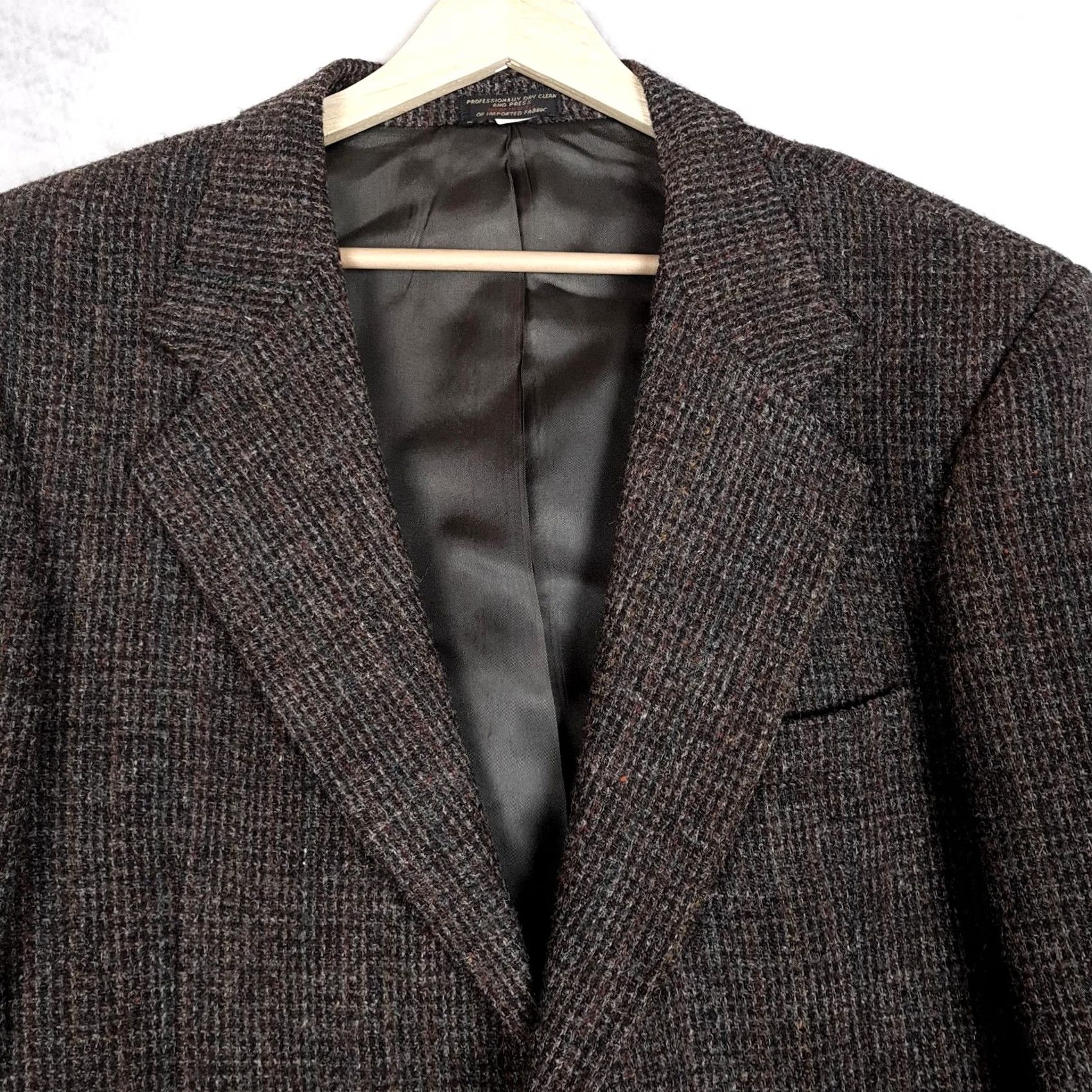 Harris Tweed VINTAGE Harris Tweed Blazer Mens 44 Gray Houndstooth Wool Sport Coat 80s Size 44R - 2 Thumbnail