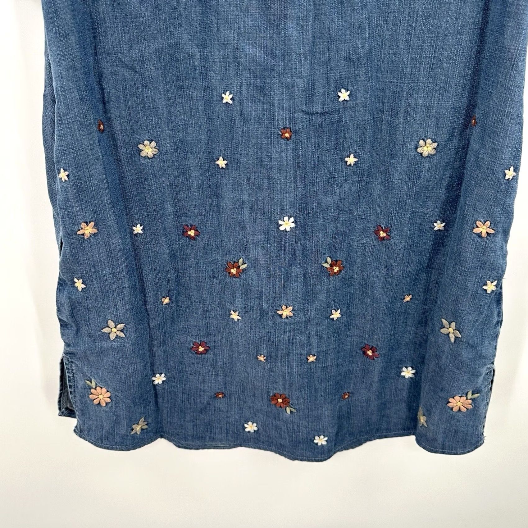 Vintage VINTAGE Driftwood Floral Embroidered Denim Shirt Dress Blue Short Sleeve XS Womens Dress Size XS / US 0-2 / IT 36-38 - 6 Thumbnail
