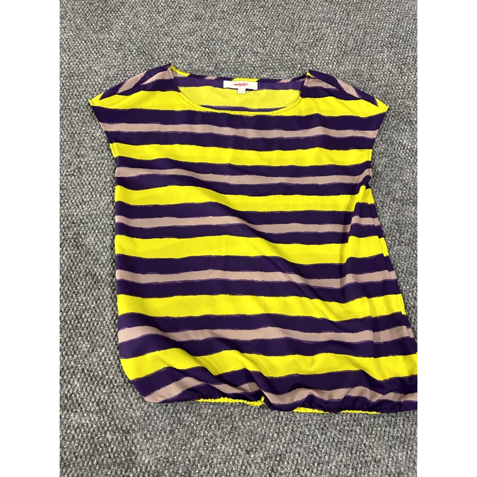 Loft LOFT Shirt Womens Medium Yellow Purple Stripe Blouse Top 100% Polyester Casual Size M / US 6-8 / IT 42-44 - 3 Thumbnail