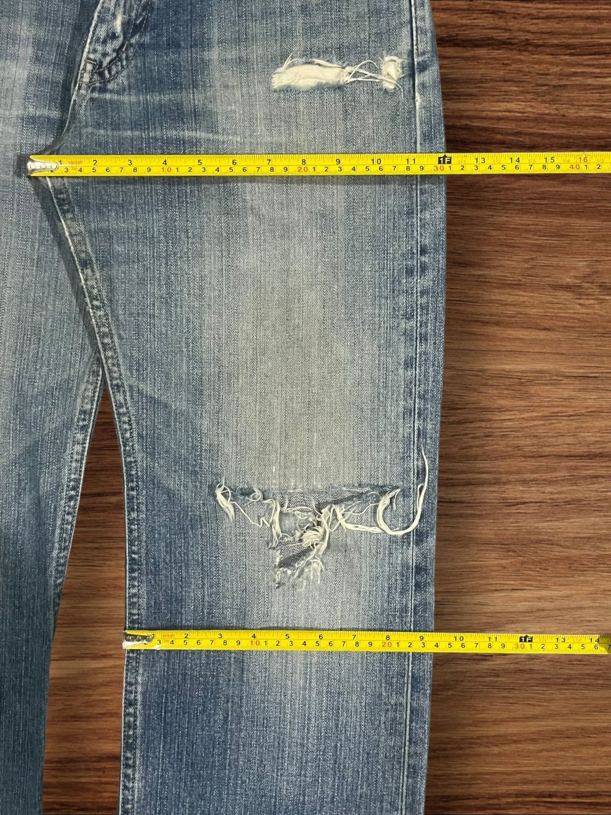 Japanese Brand × Uniqlo ⚡️Trashed⚡️Japanese Brand Uniqlo Broken Denim Blue Wash Jeans Size US 32 / EU 48 - 15 Thumbnail