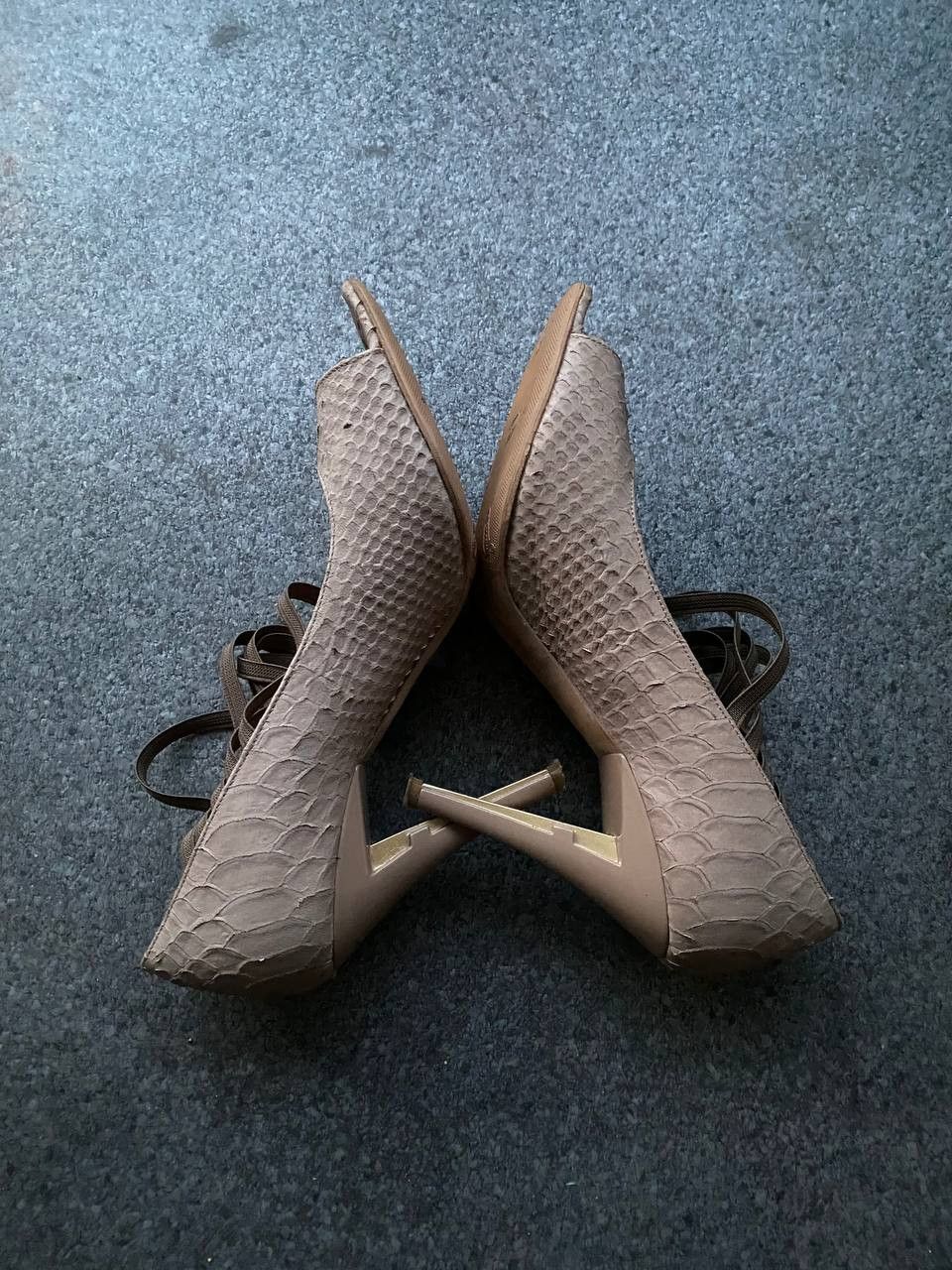Fendi Fendi Beige Python Embossed Leather Open Toe Pumps Size 37 Size US 6.5 / IT 36.5 - 4 Thumbnail